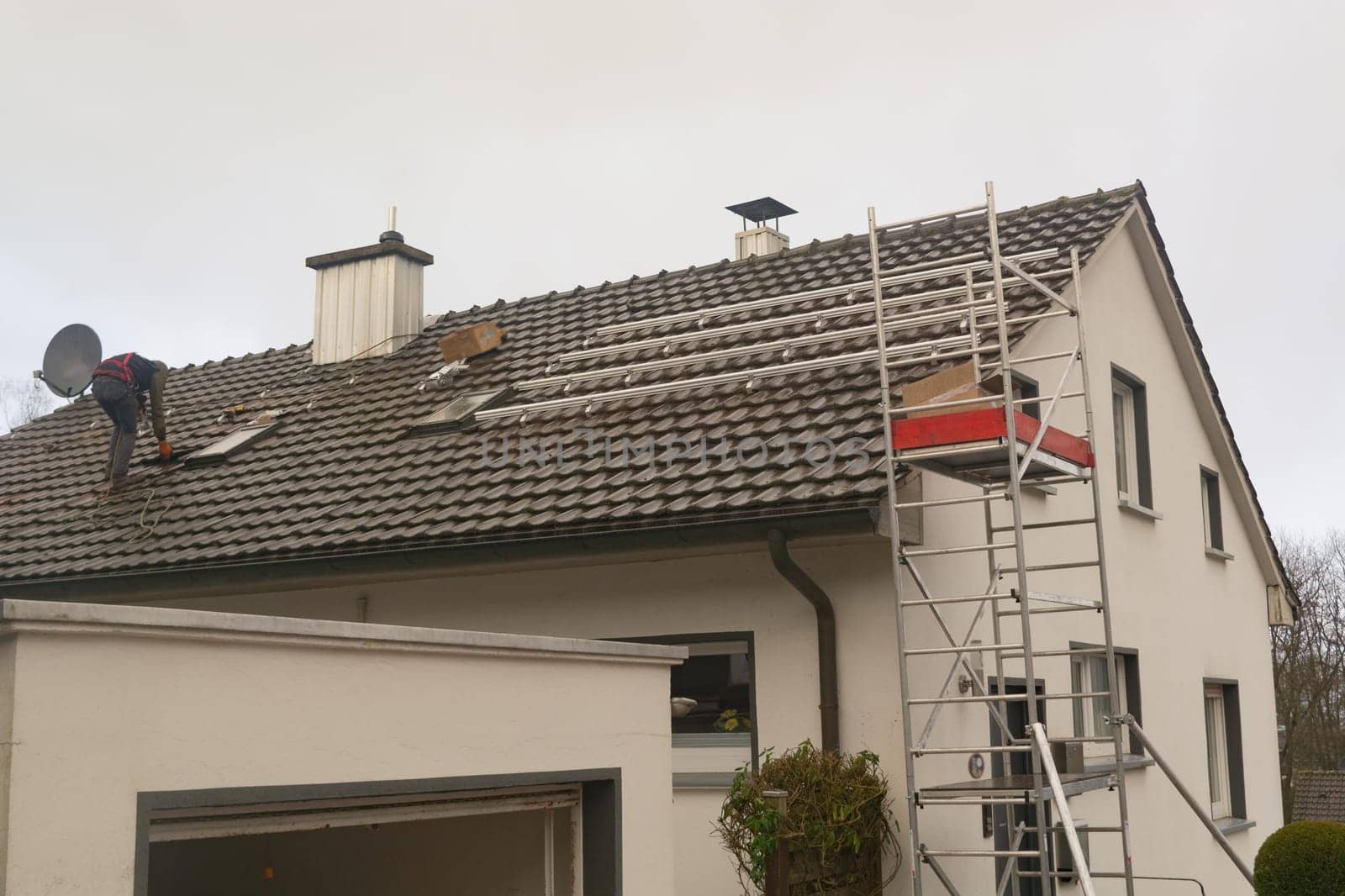 Photovoltaic system, solar panels are mounted on the roof