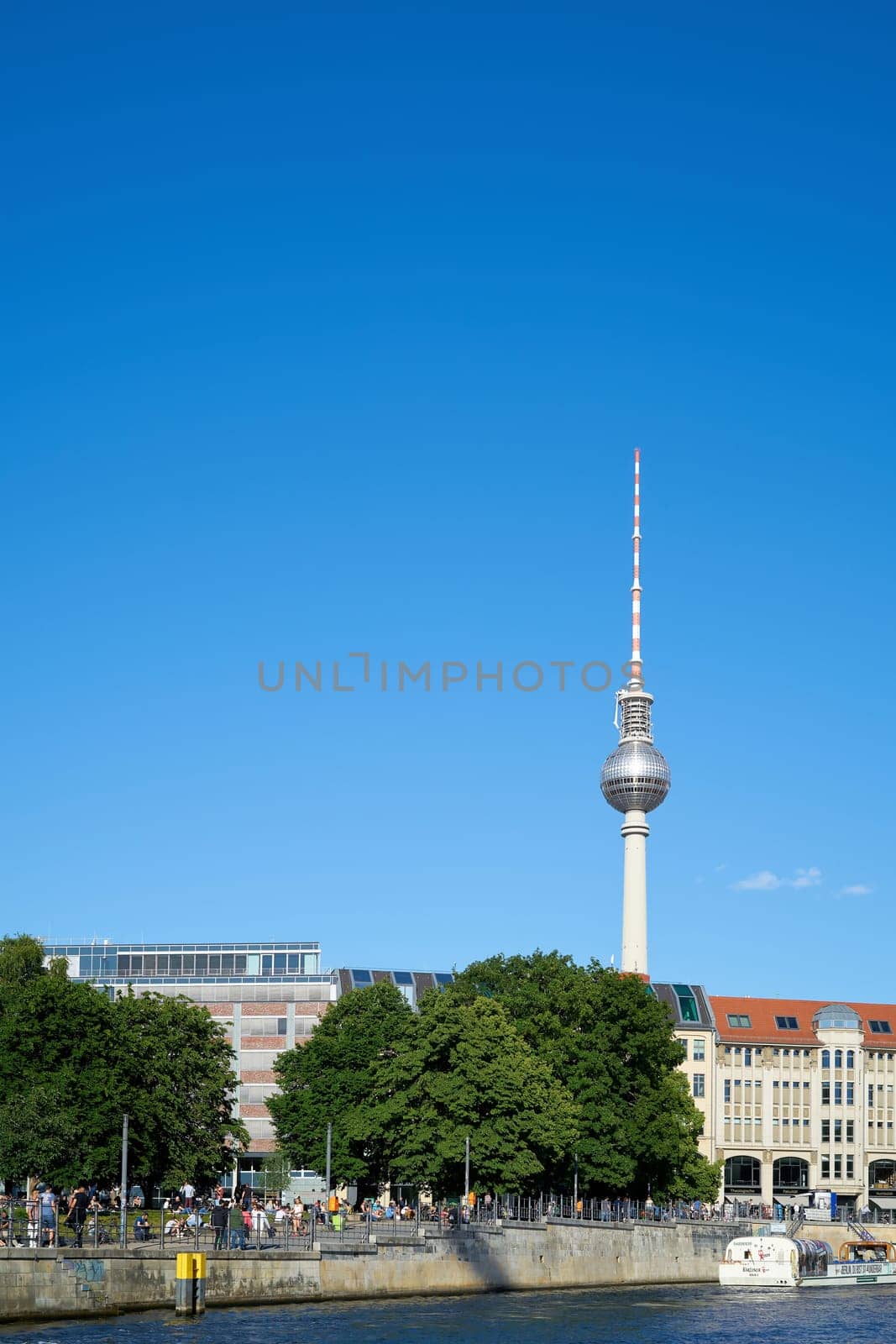 Bank of the river Spree in the German capital Berlin. In the background the television tower.