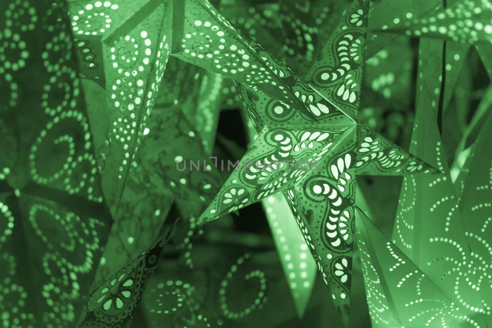 Beautiful shiny star mood lamp in merry advent decoration. Traditional symbol of the best miracle time of the year. Part of series.