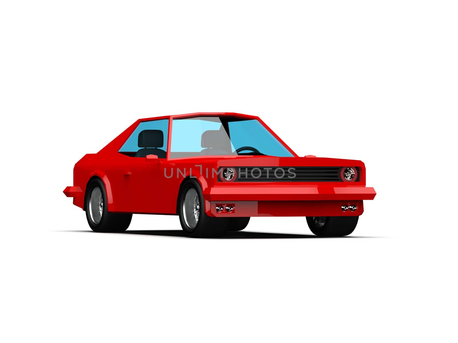 3D llustration Red Race Sport Car, Simple Coupe City Auto Icon, Low Poly Vehicle Transport Concept Isolated on White Background, Polygonal Car Coupe Symbol, Car Traffic Infographic Template