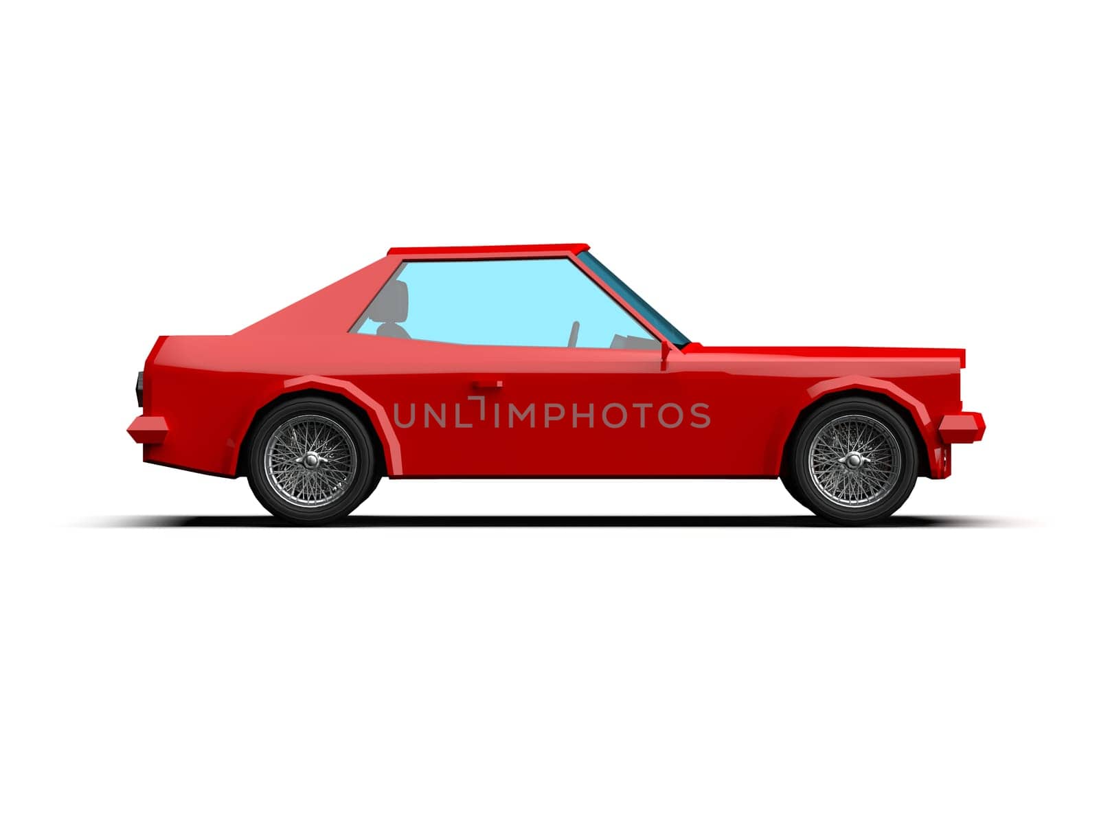 3D llustration Red Race Sport Car, Simple Coupe City Auto Icon, Low Poly Vehicle Transport Concept Isolated on White Background, Polygonal Car Coupe Symbol, Car Traffic Infographic Template