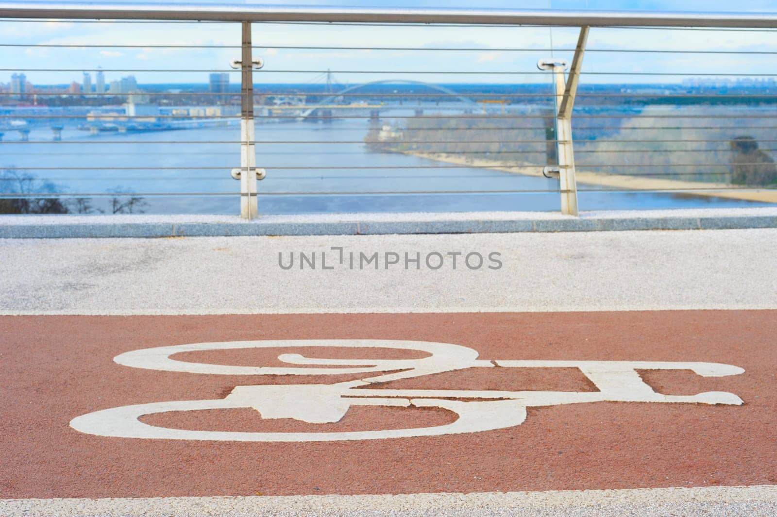 Bicycle road sign on the Pedestrian bridge in Kiev, Ukraine