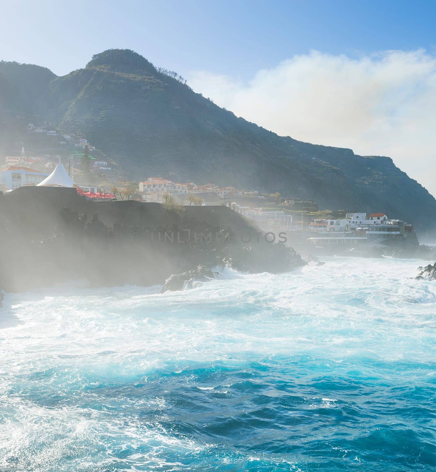 Bathes in natural lava ocean pools. Porto-Maniz, Madeira.