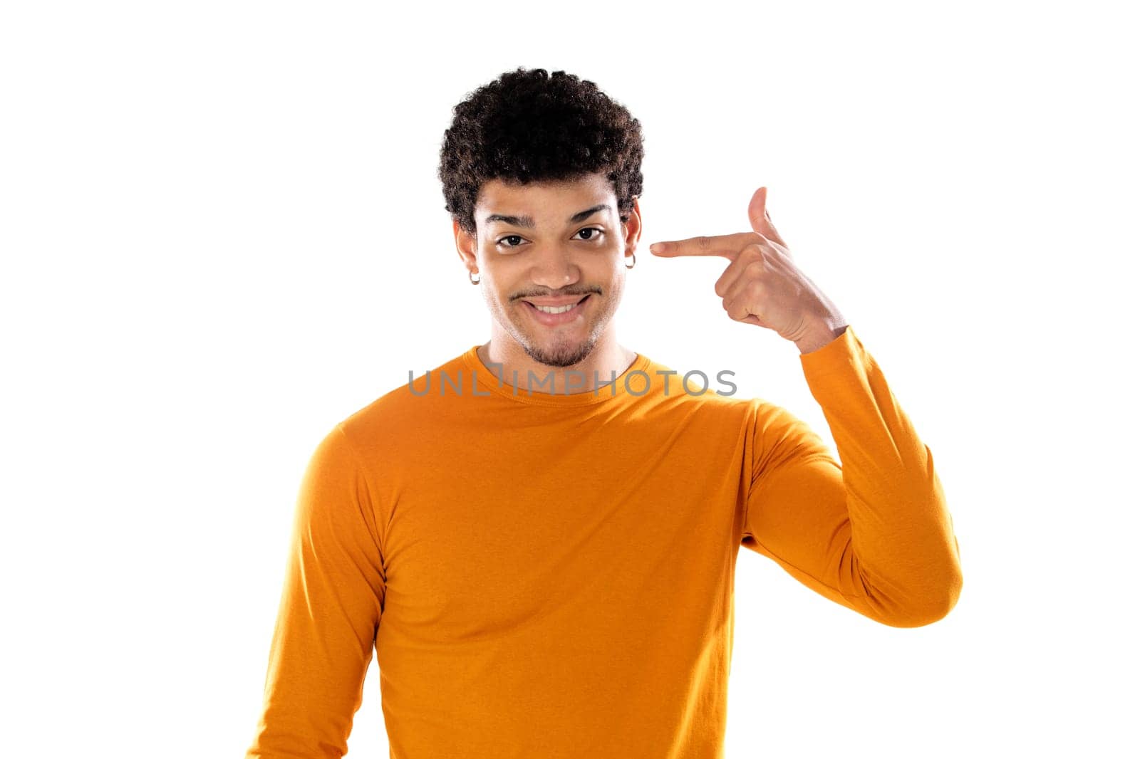 Young black afro man thinking isolated on a white background
