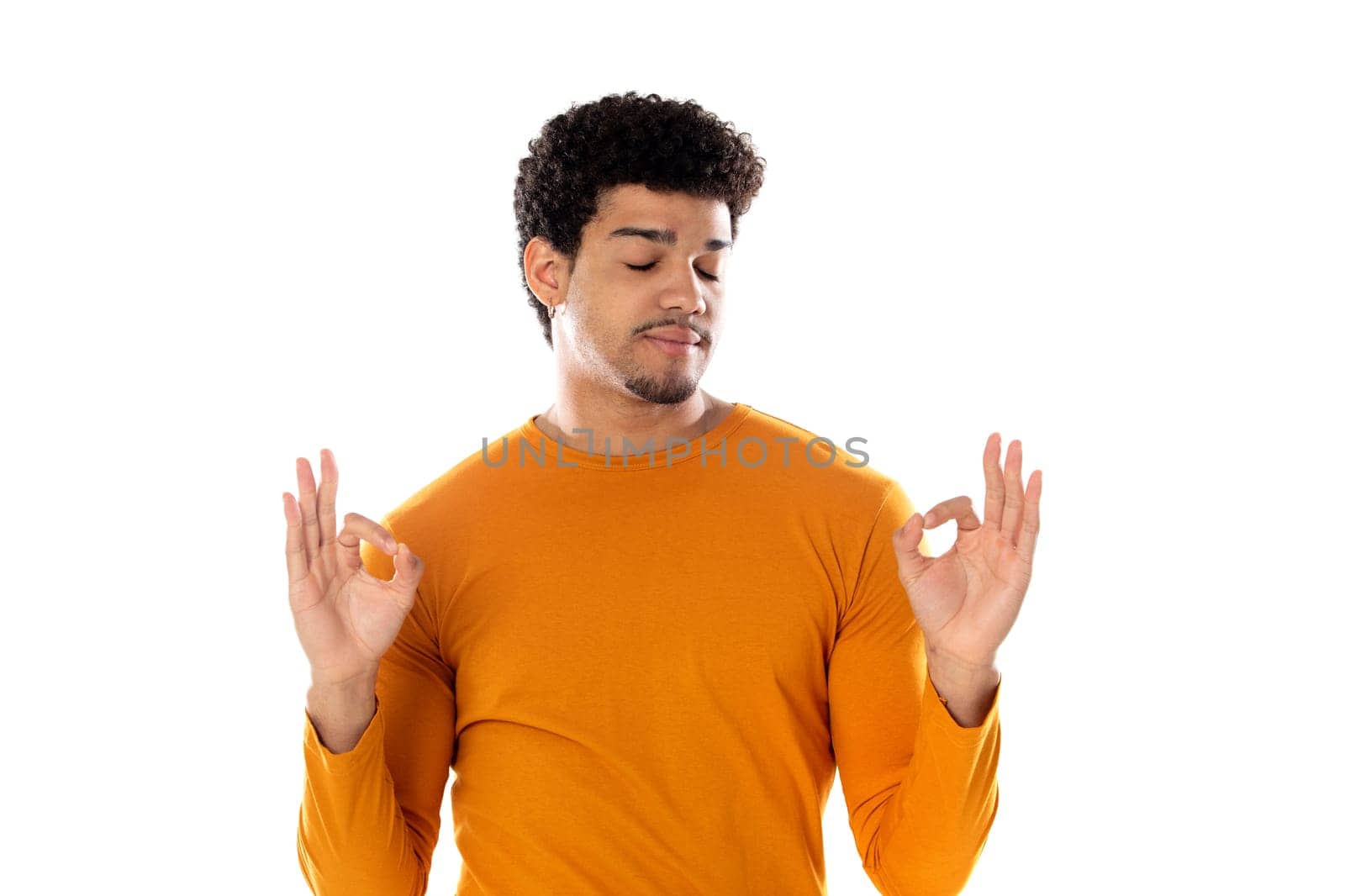 Afro guy saying Ok isolated on a white background
