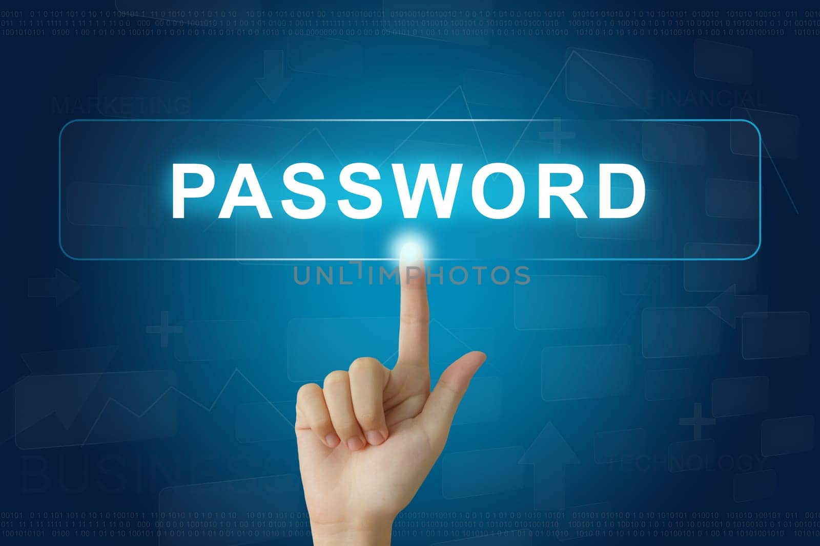 hand press on password button on virtual screen