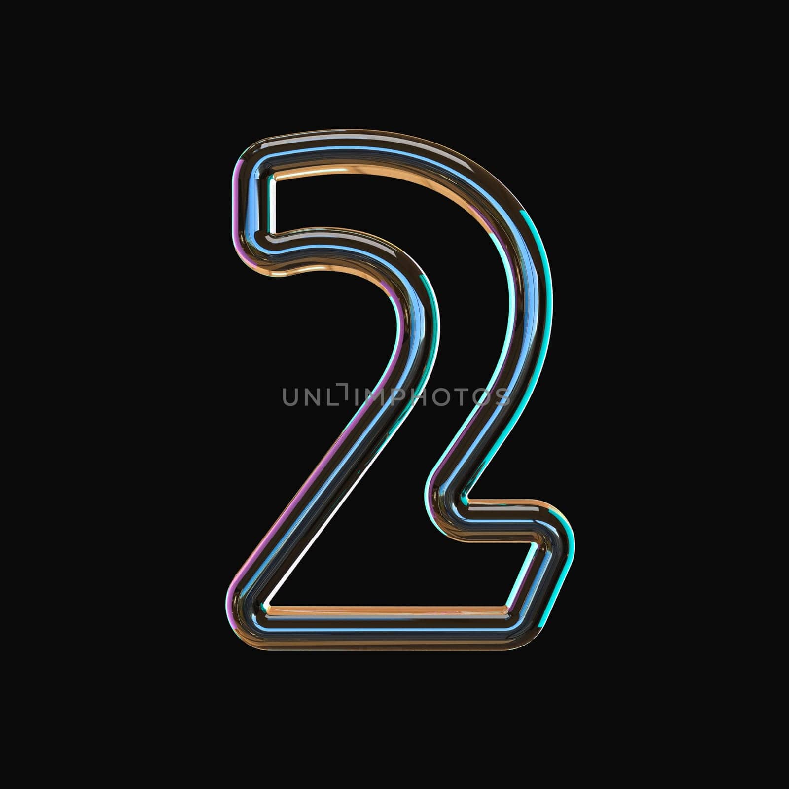Vivid color glass font Number 2 TWO 3D render illustration isolated on black background