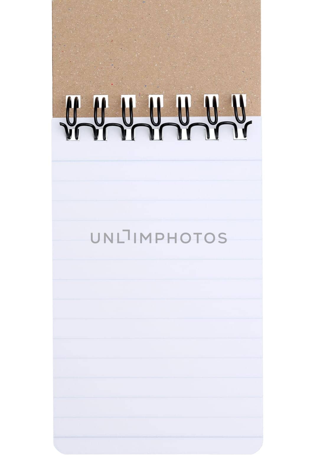 blank spiral notebook on white background