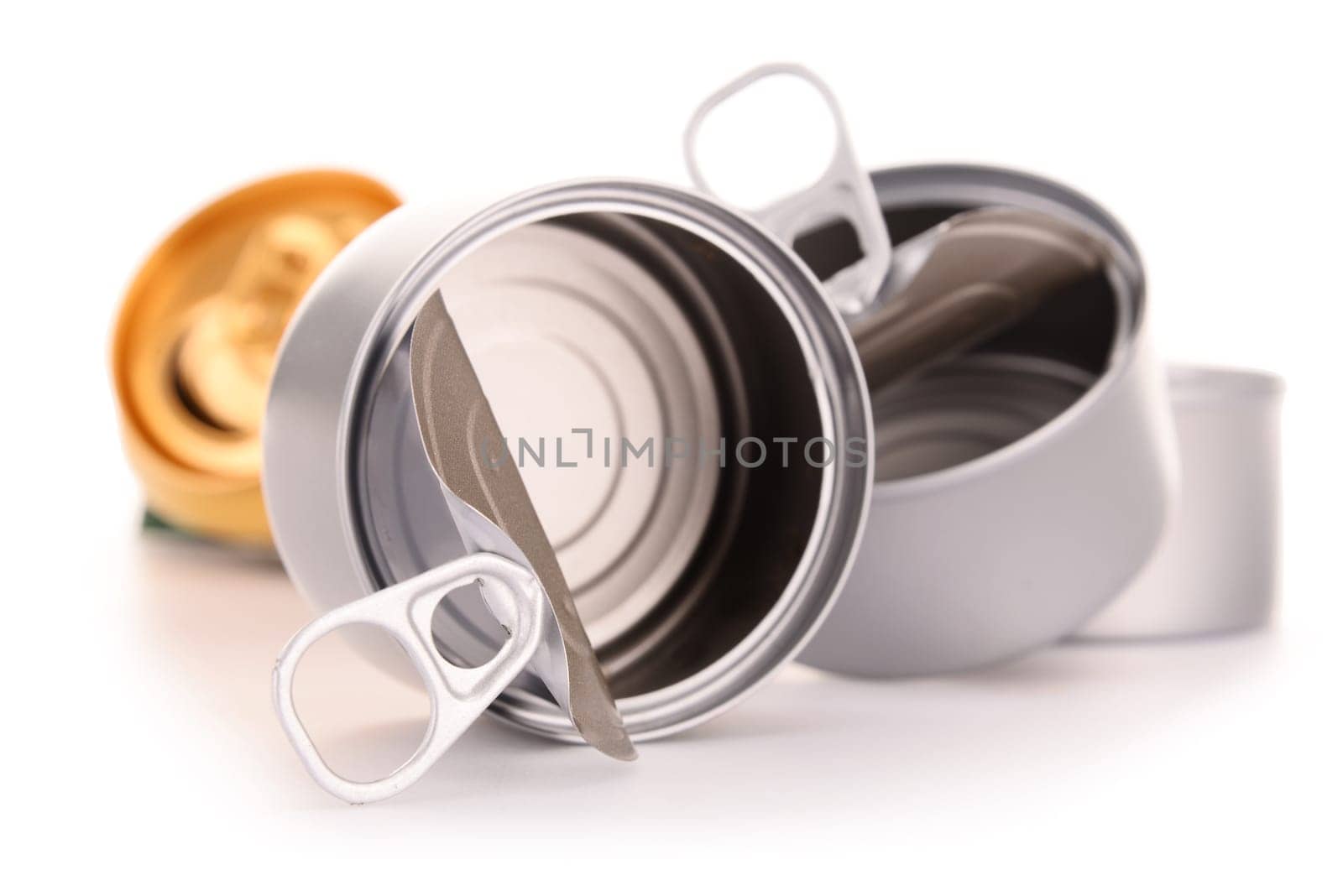 Recyclable garbage consisting of metal cans isolated on white background