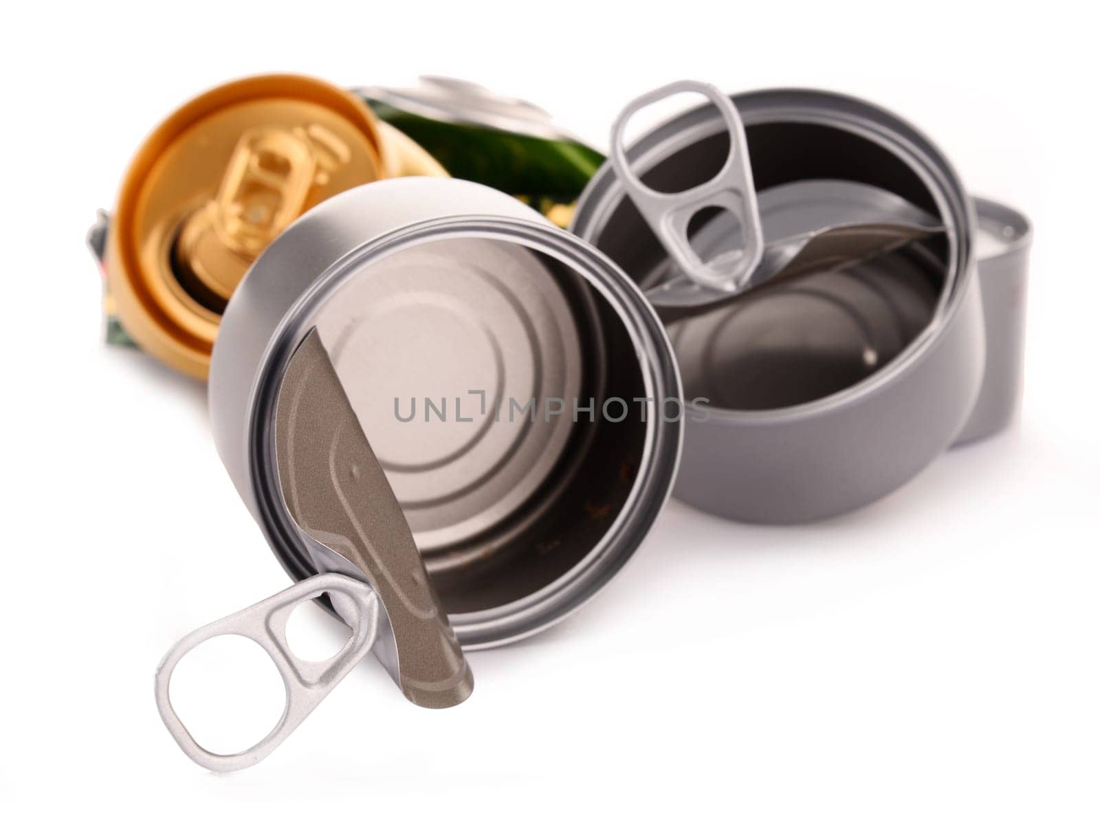 Recyclable garbage consisting of metal cans isolated on white background
