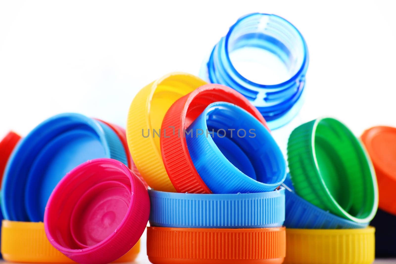 Composition with plastic bottles and caps.