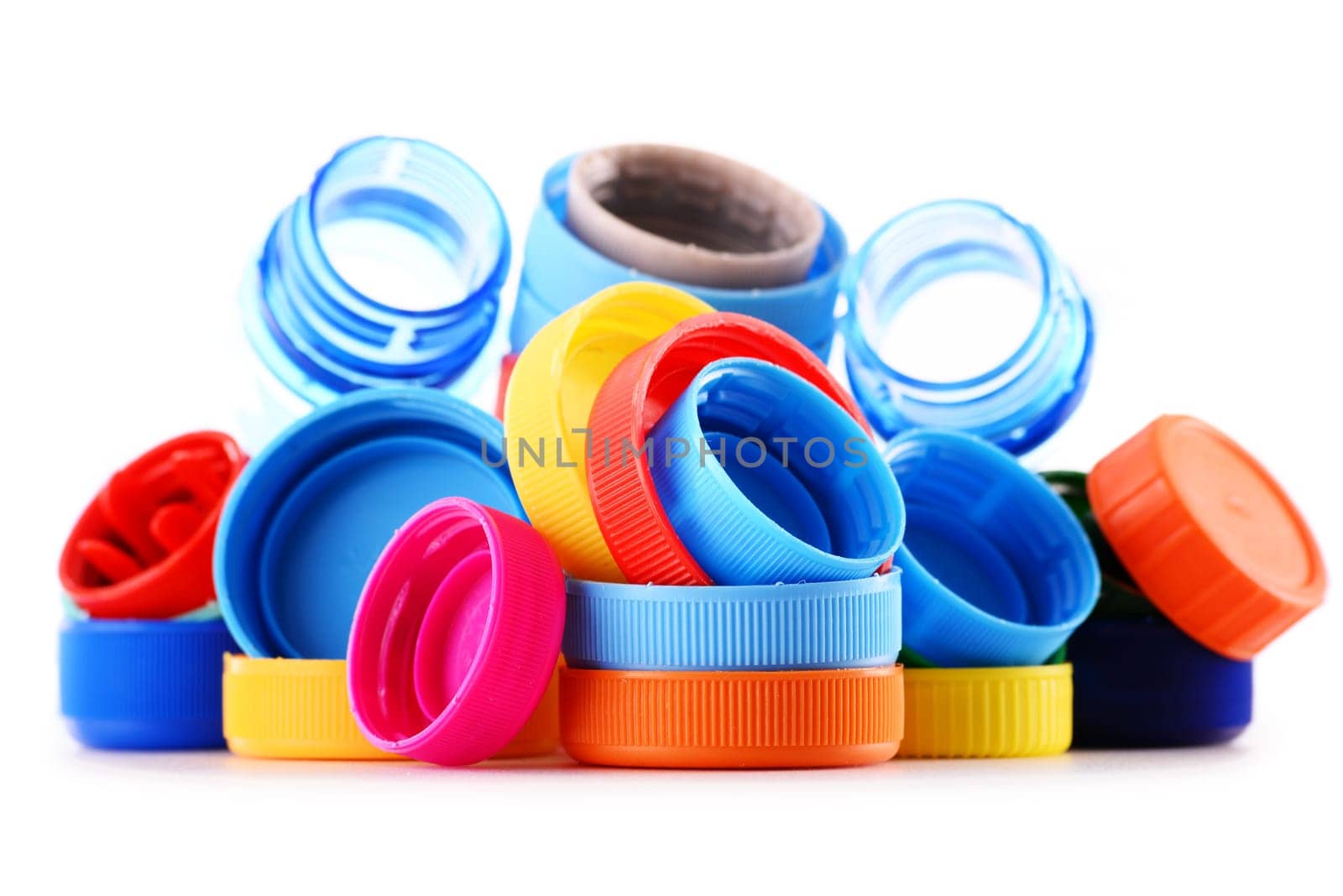 Composition with plastic bottles and caps.