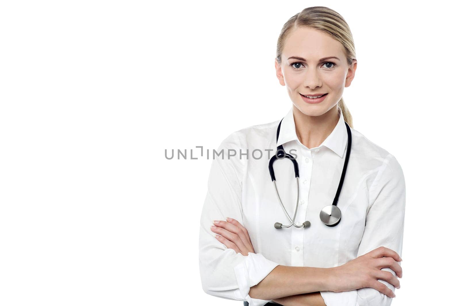 Confident female physician posing to camera