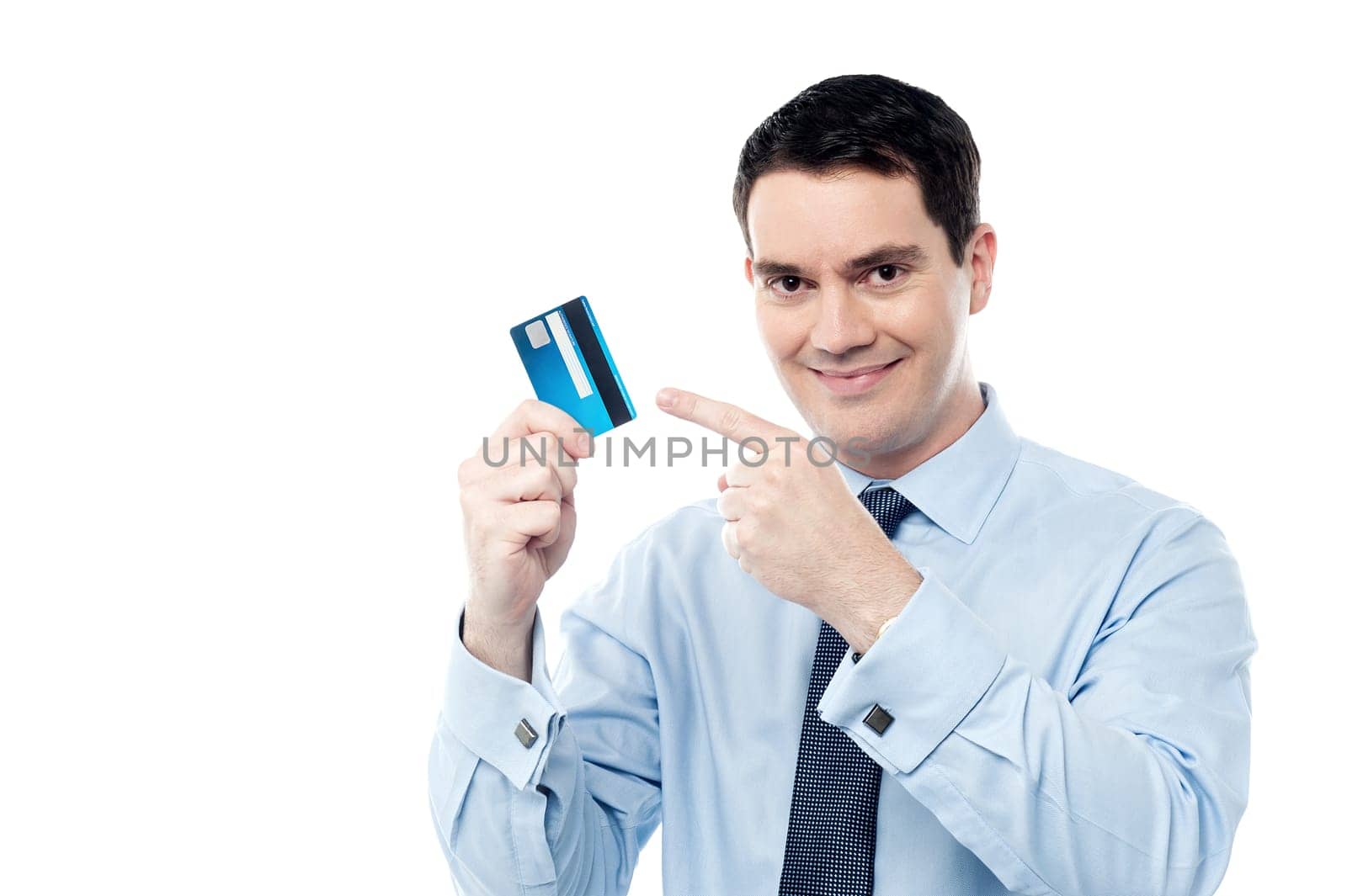 Business executive pointing his credit card