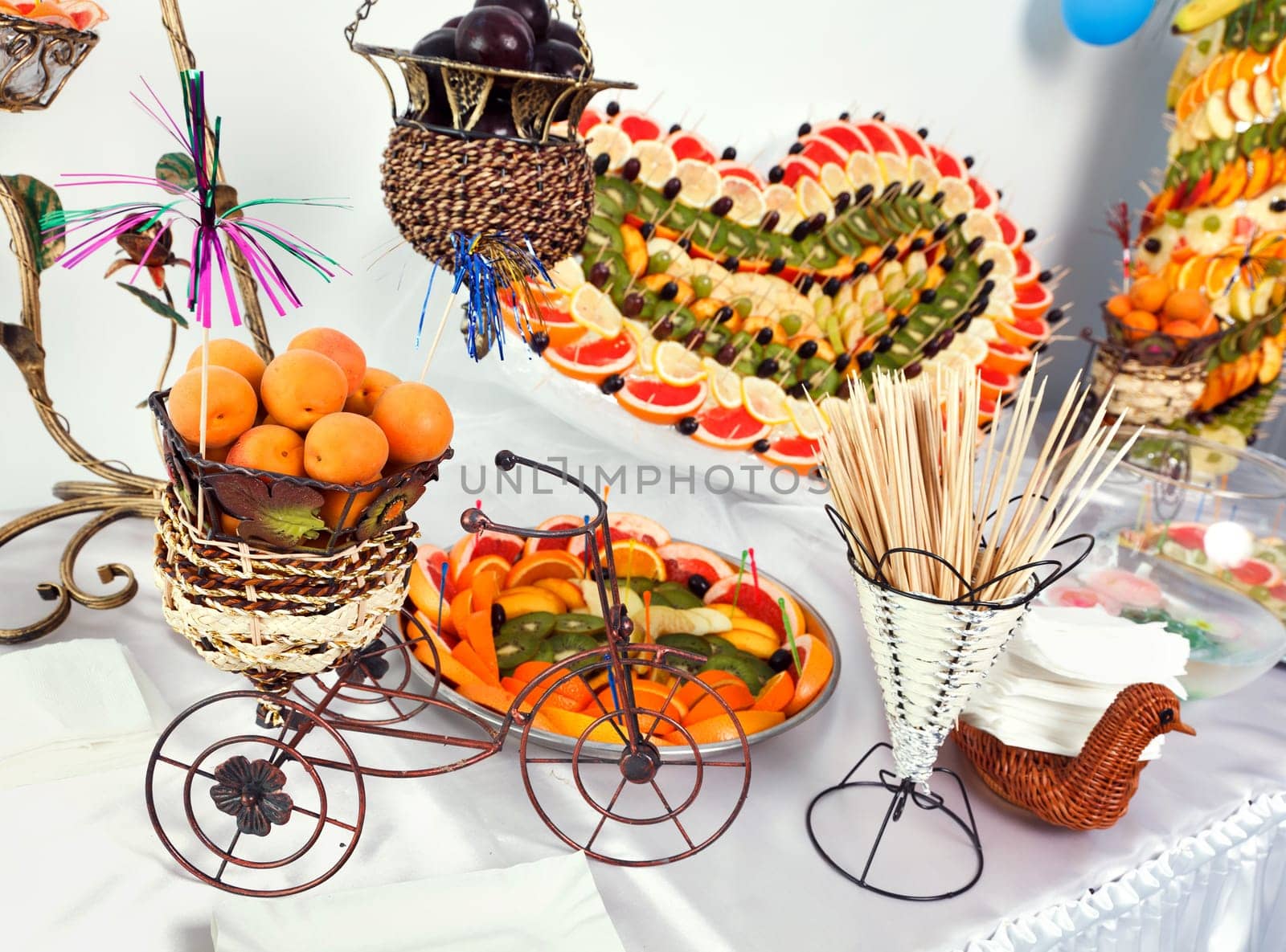 fruit buffet with fruit  heart and fruit pyramid heart