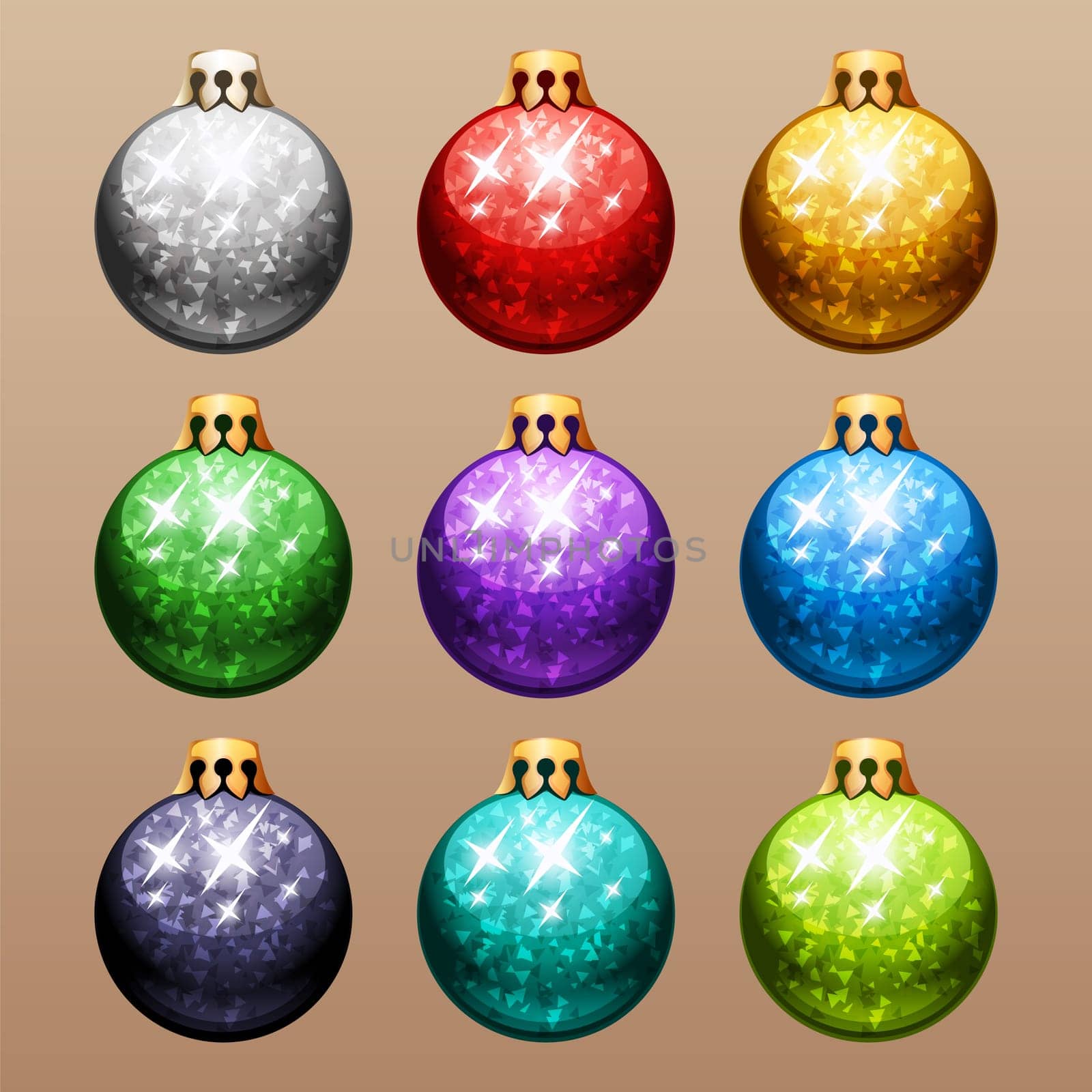 Set of Christmas Balls with Glitter. In the EPS file each element is grouped separately. Clipping paths included in additional jpg format