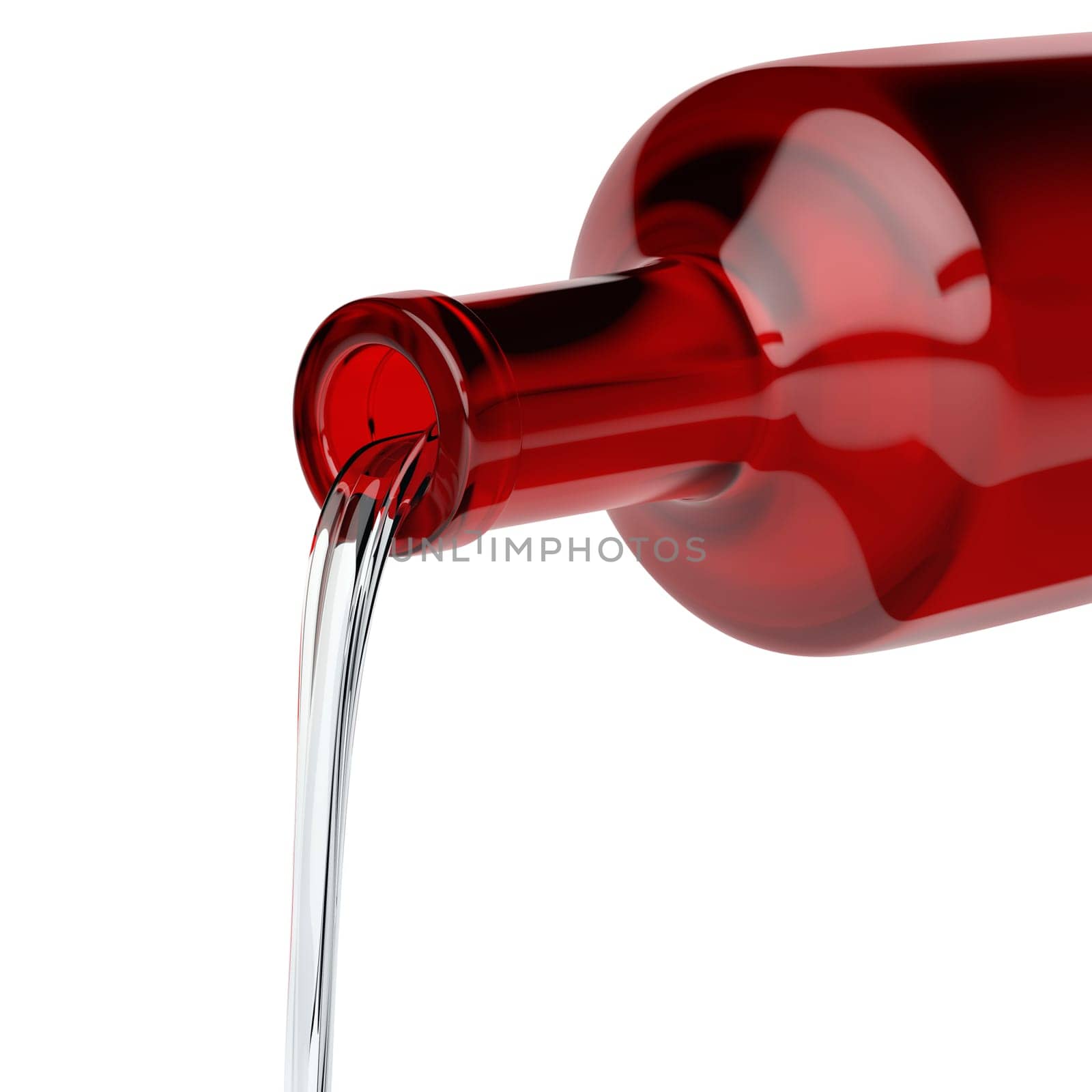 Pouring water or some kind of colorless alcoholic drink from the red bottle