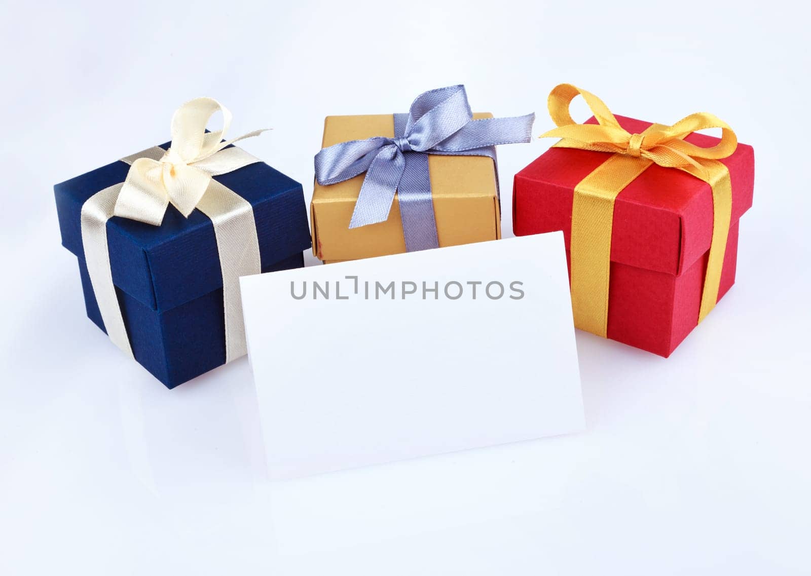 Greeting card with colored gift boxes