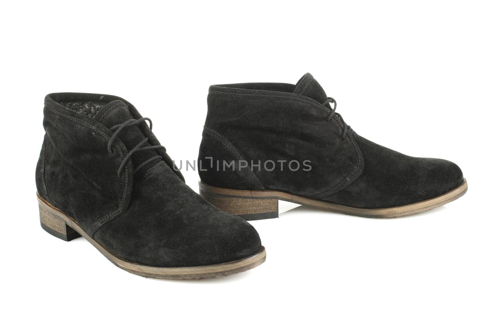Women's black boots with laces isolated on white background