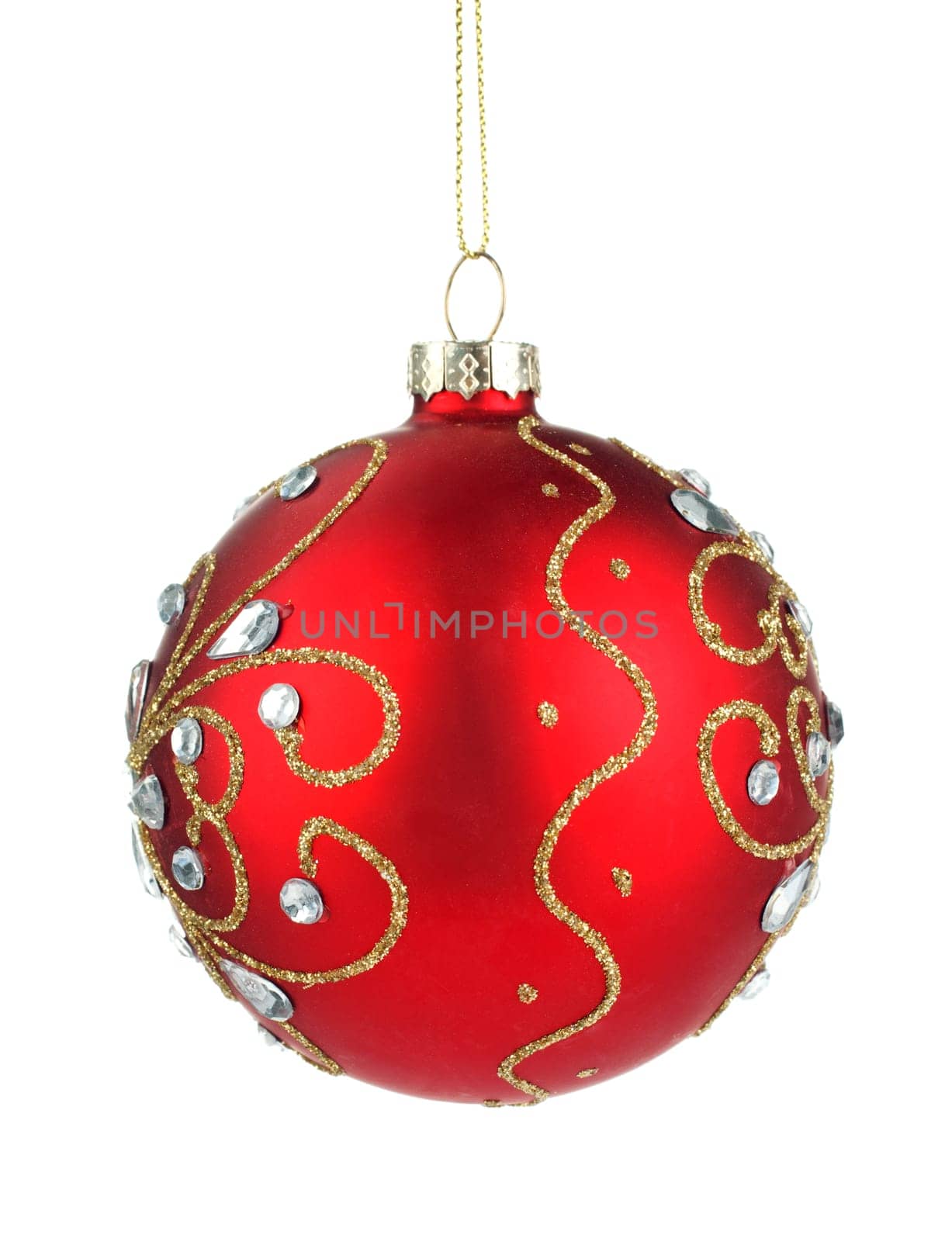 beautiful red christmas balls with crystals isolated on a white background