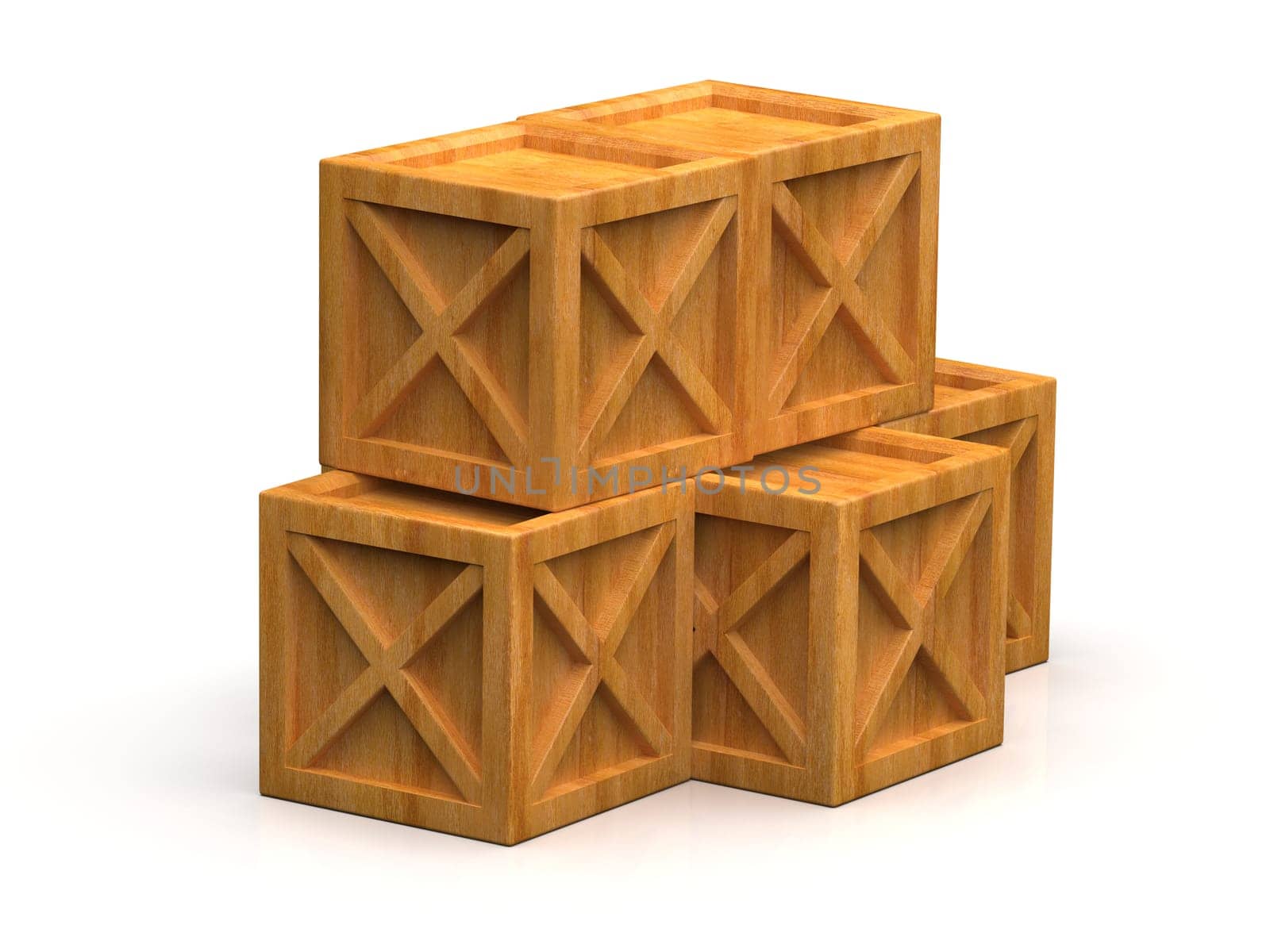 Pile of Stacked Sealed Goods Wooden Boxes, Pallet Cargo Cases Industrial Crates or Container Boxes for Storage, Logistic Transportation and Delivery, Warehouse Concept, 3d Illustration