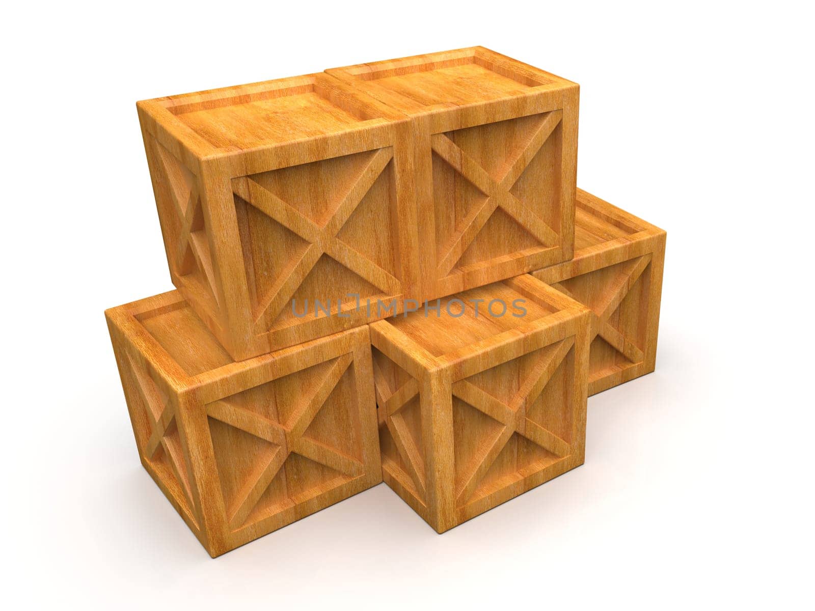 Pile of Stacked Sealed Goods Wooden Boxes, Pallet Cargo Cases Industrial Crates or Container Boxes for Storage, Logistic Transportation and Delivery, Warehouse Concept, 3d Illustration