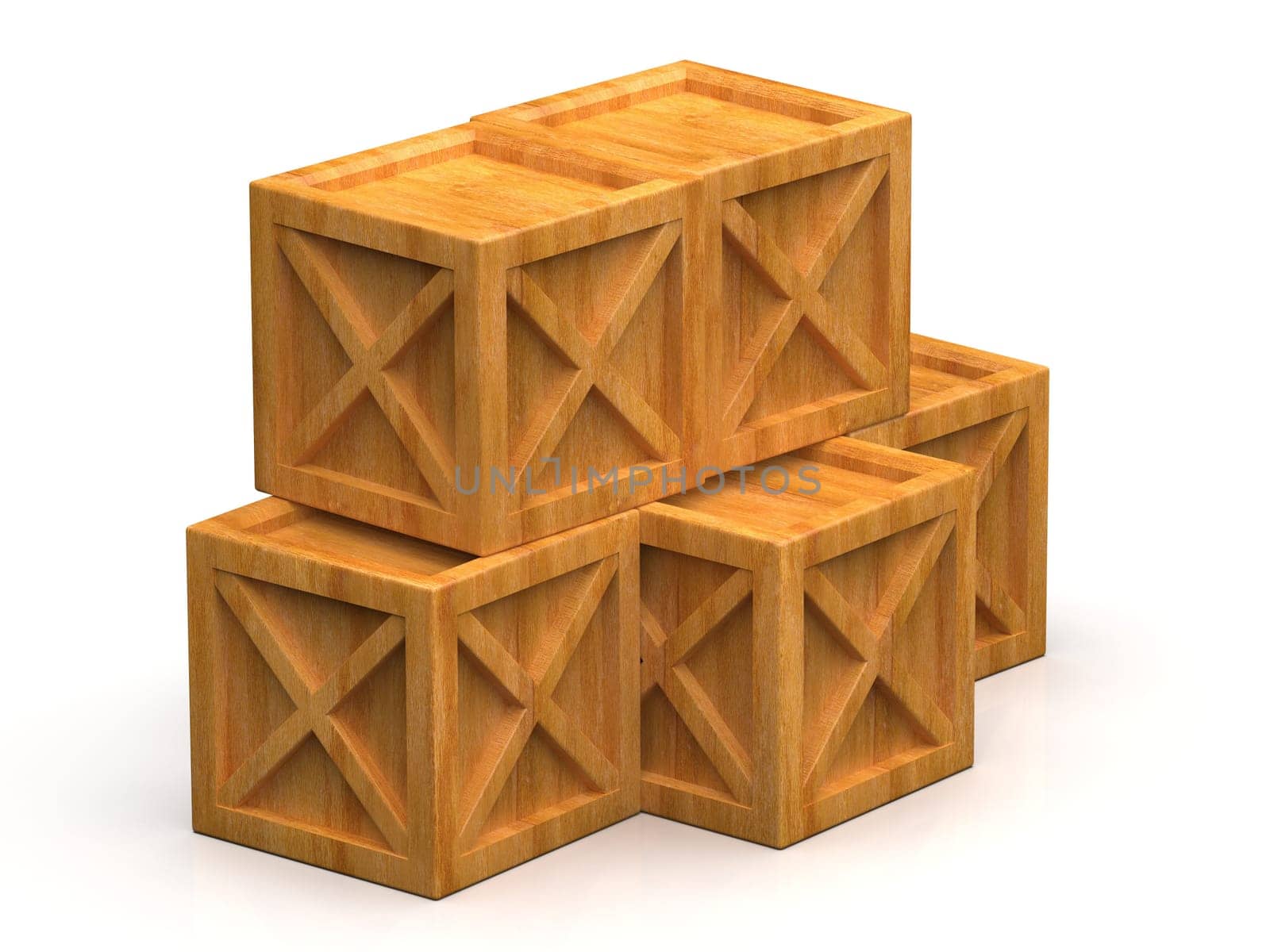 Pile of Stacked Sealed Goods Wooden Boxes, Pallet Cargo Cases Industrial Crates or Container Boxes for Storage, Logistic Transportation and Delivery, Warehouse Concept, 3d Illustration