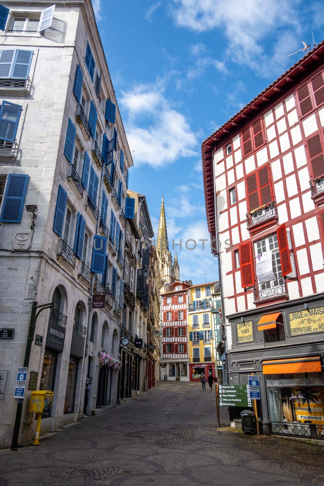 BAYONNE, FRANCE - CIRCA APRIL 2021: Bayonne historical centre and the cathedral.