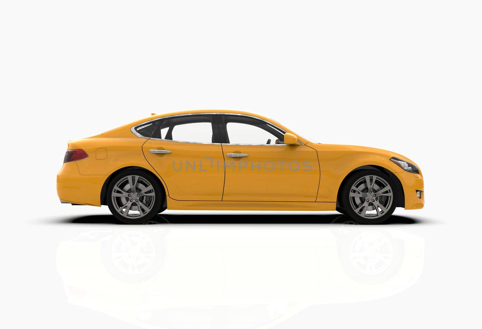 Generic and Brandless Car Isolated on White 3d Illustration, Contemporary Sedan Studio, Dealership Automobile Industry, Auto Transport, Infographics Automotive Background, City Vehicle Template