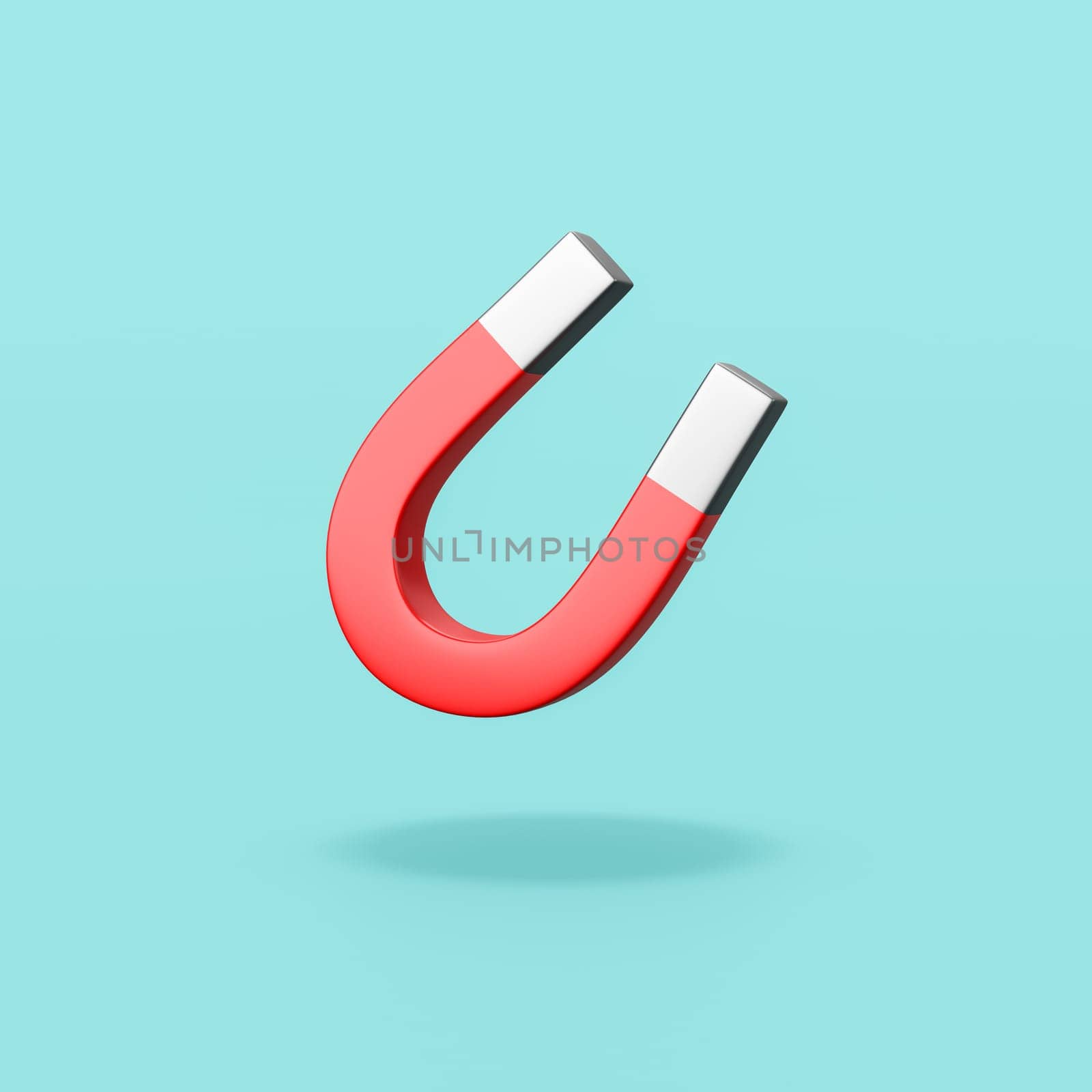 Cartoon Red Magnet Isolated on Flat Blue Background with Shadow 3D Illustration