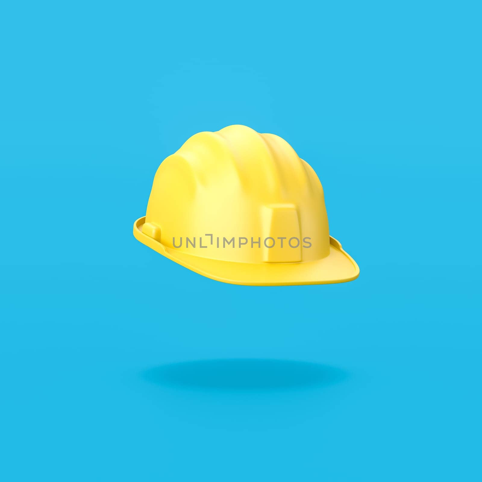 Yellow Hard Hat Isolated on Flat Blue Background with Shadow 3D Illustration