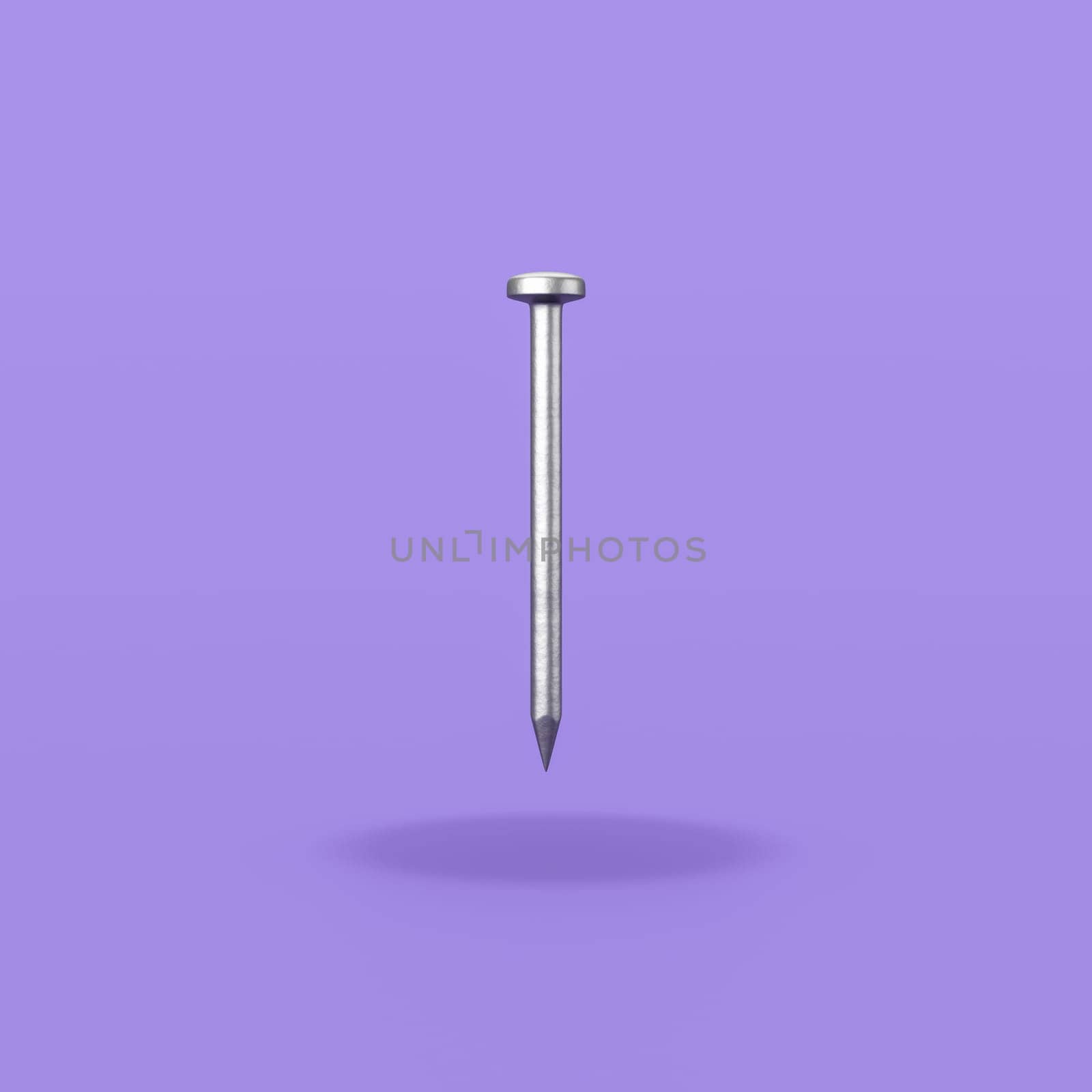One Nail Isolated on Flat Purple Background with Shadow 3D Illustration