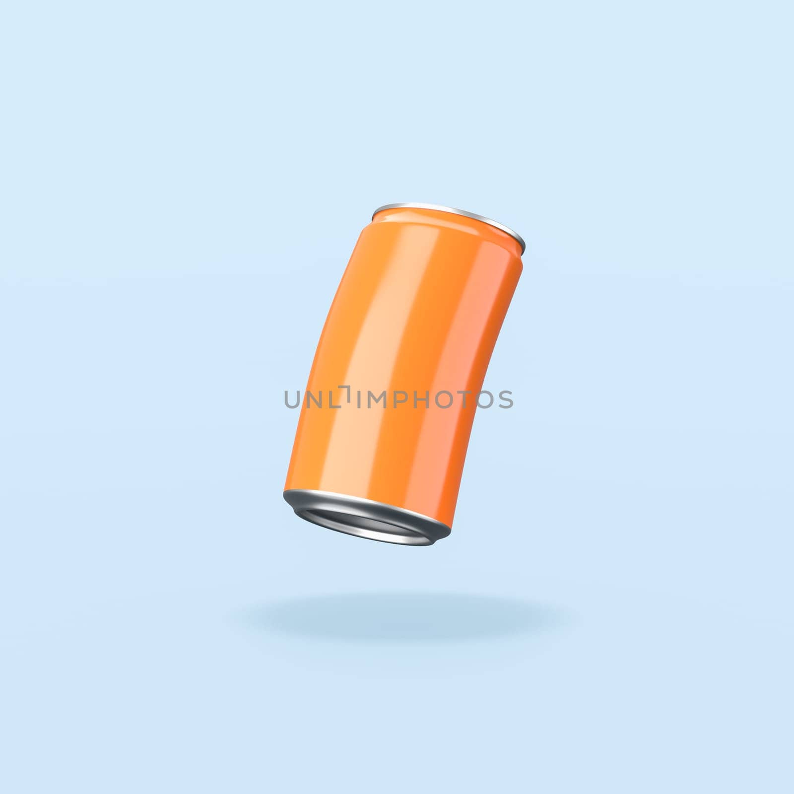 Cartoon Orange Drink Can Isolated on Flat Blue Background with Shadow 3D Illustration