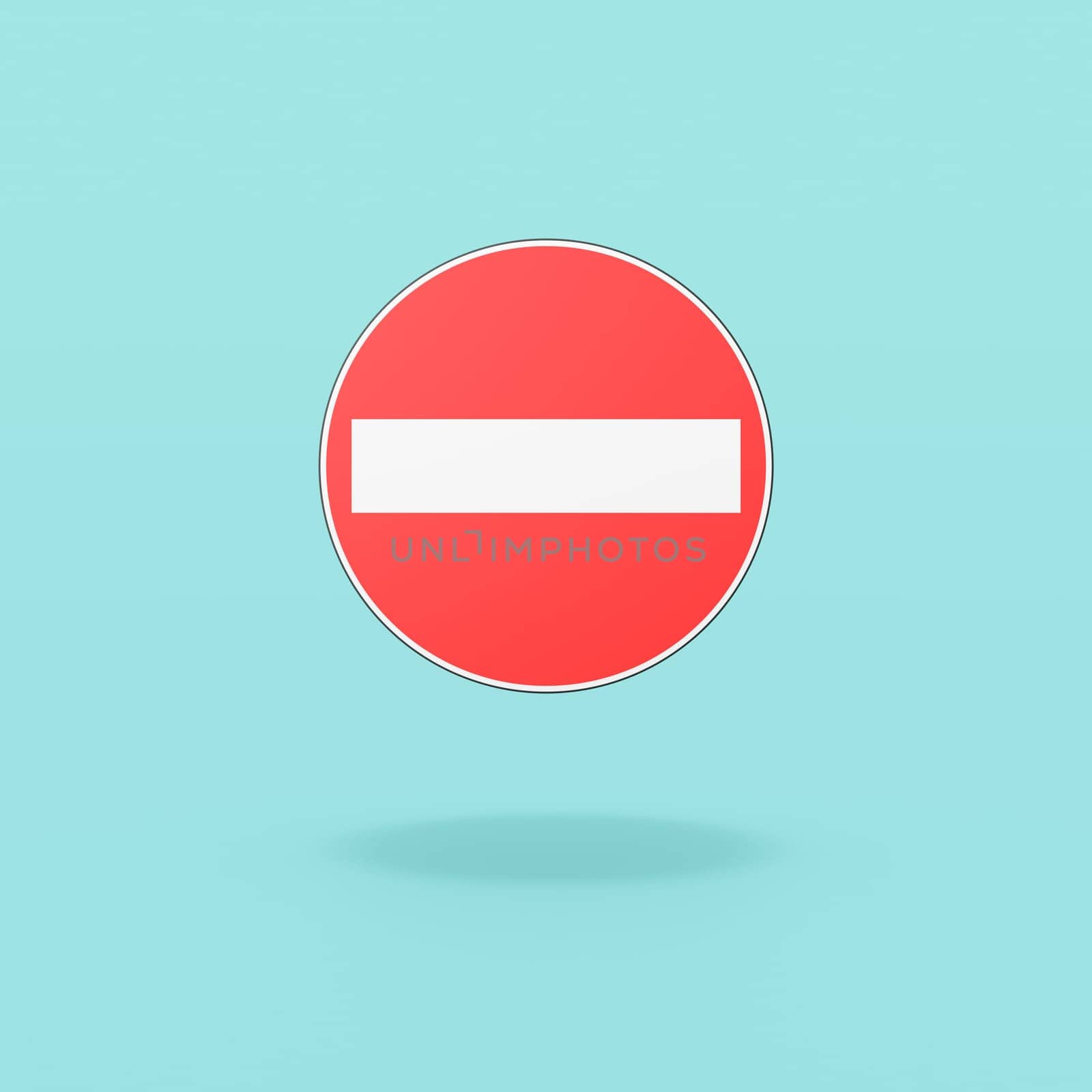 Access Denied Road Sign Isolated on Flat Blue Background with Shadow 3D Illustration