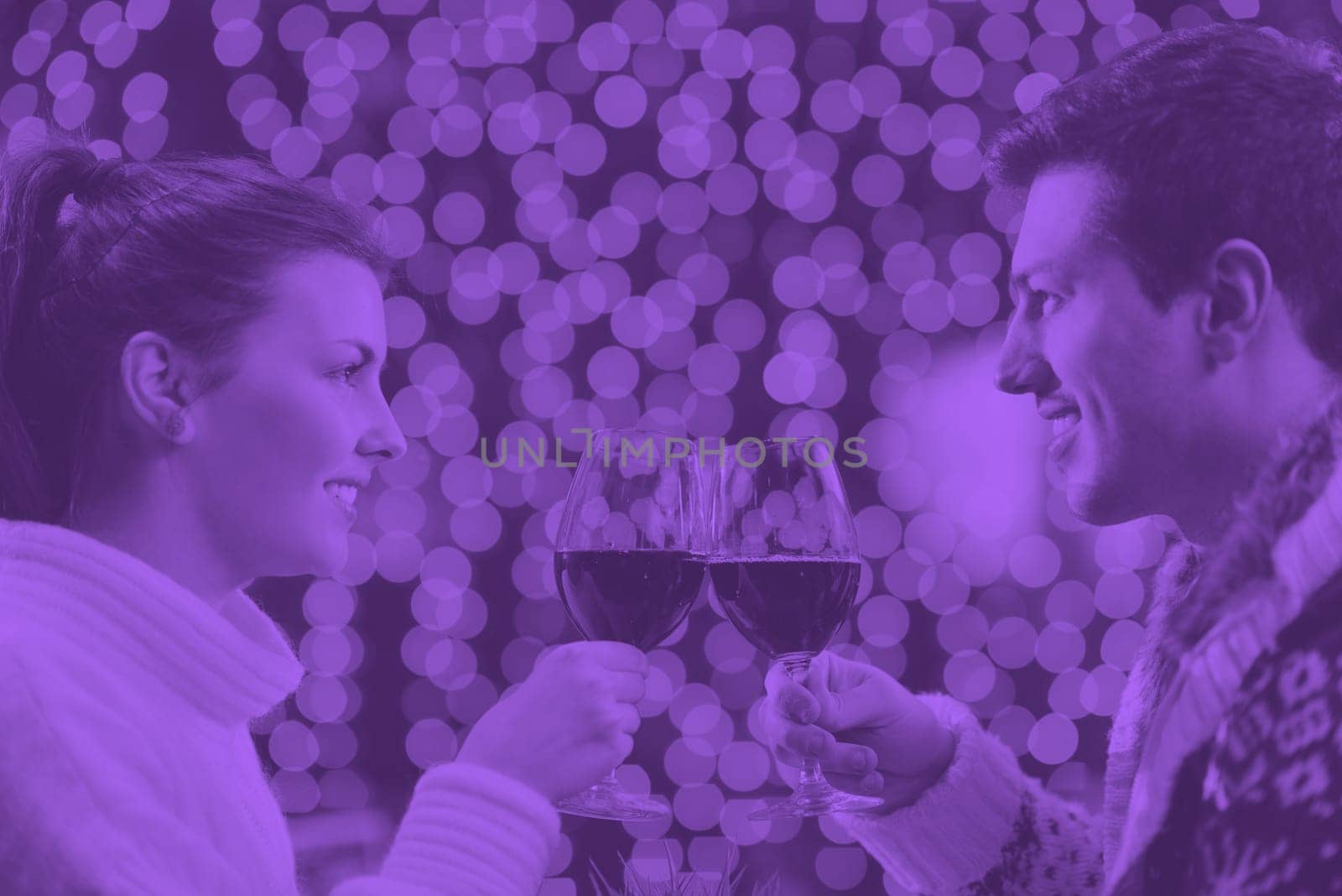 romantic evening date in restaurant  happy young couple with wine glass tea and cake