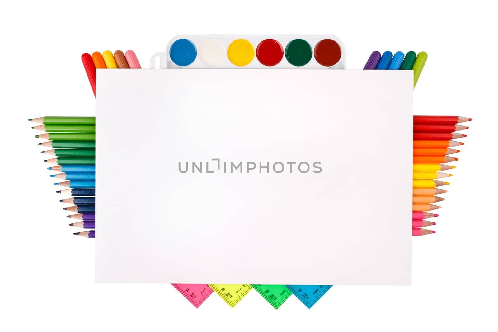 school supplies on a white background with space for text