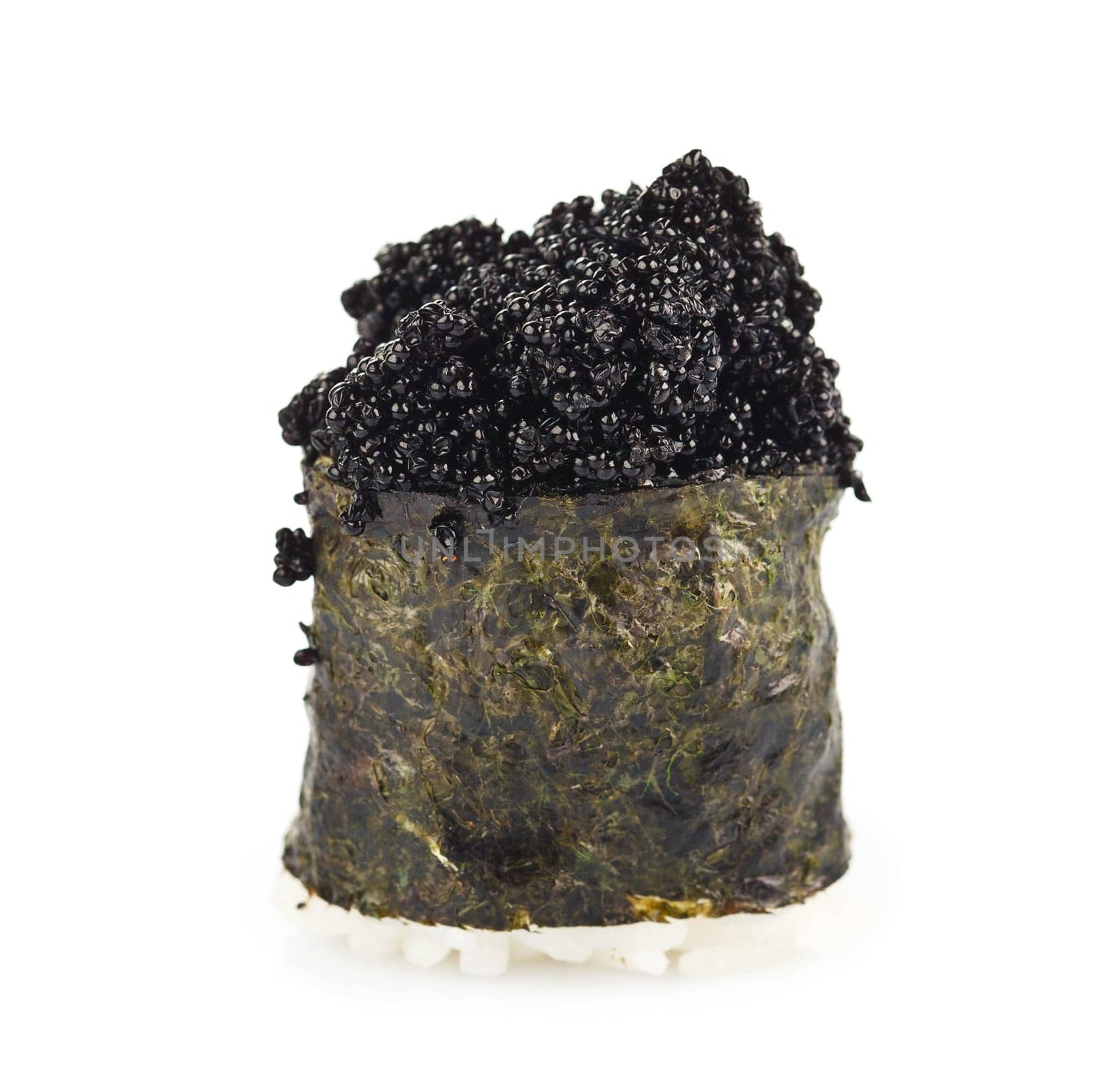 Traditional japanese sushi with black roe isolated