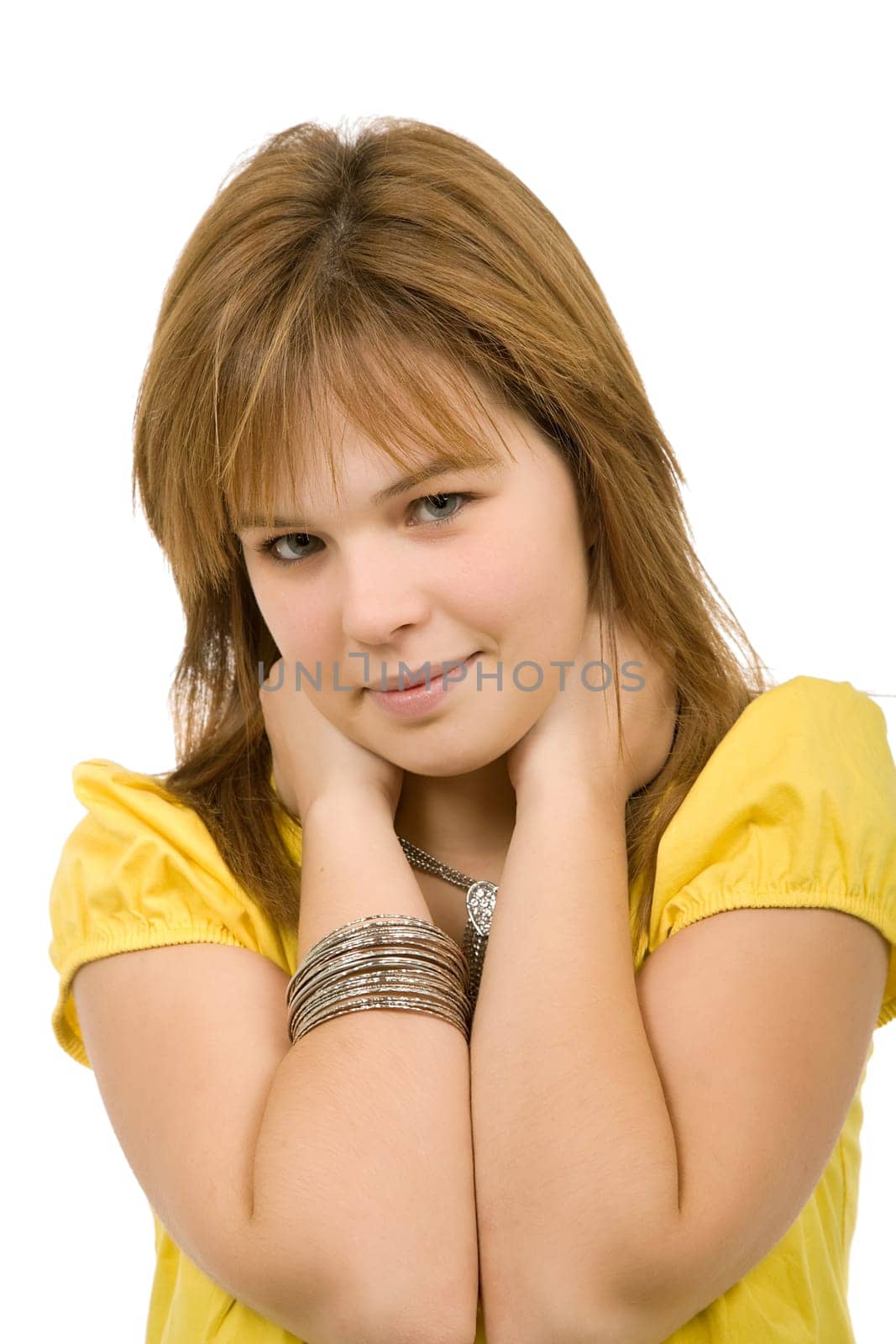 young casual blonde woman close up portrait