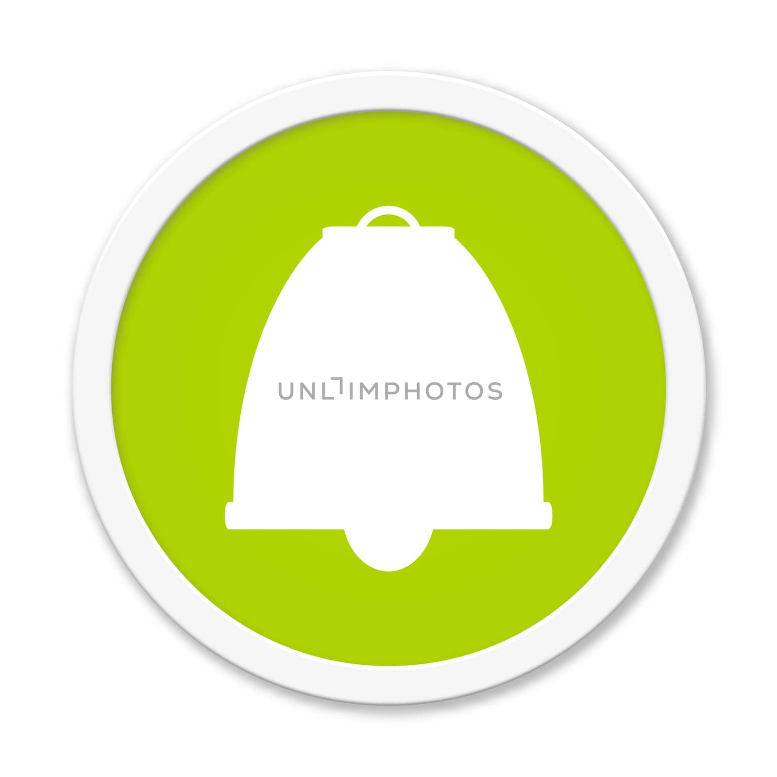 Round green button with bell symbol