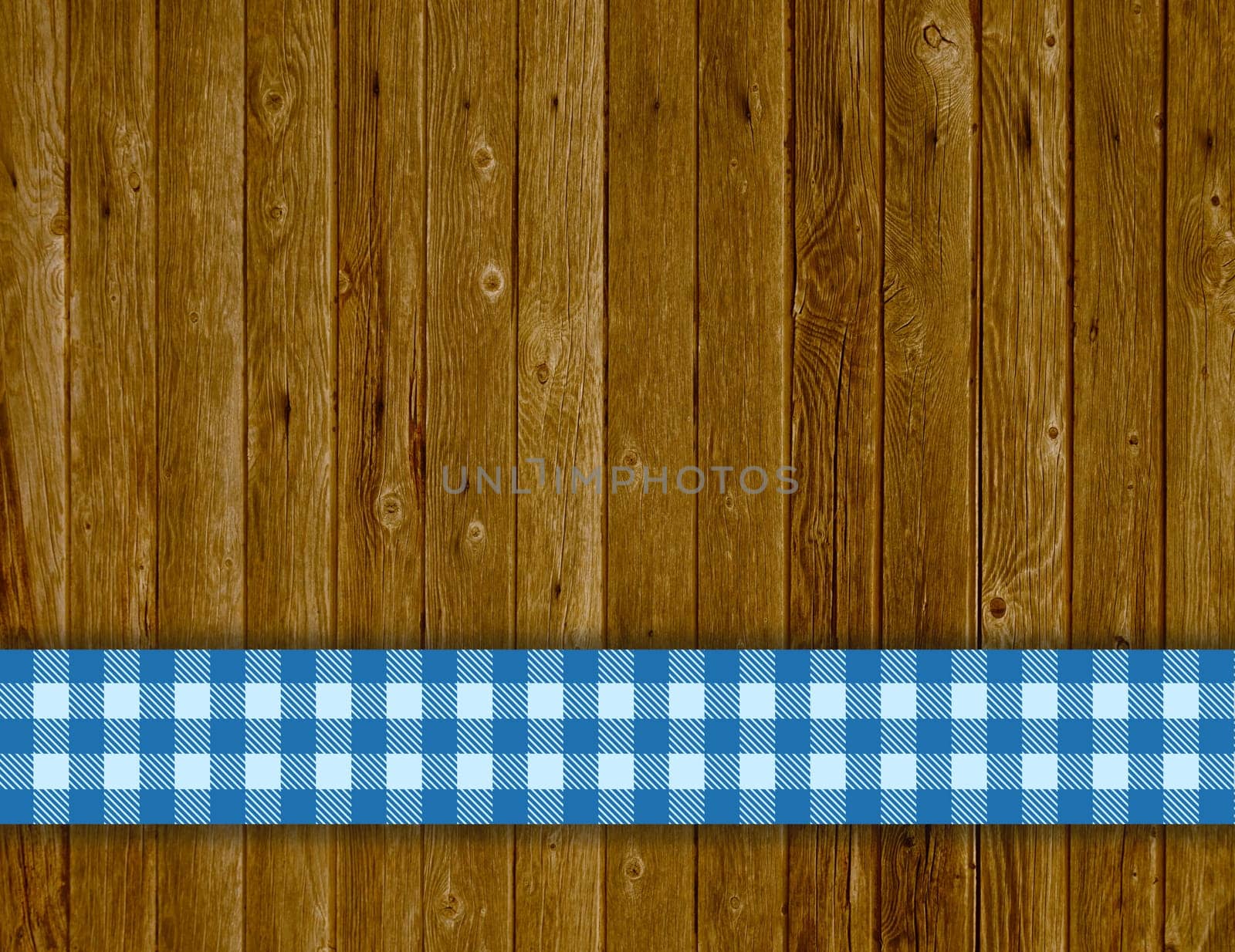 Wooden background with tablecloth stripes blue