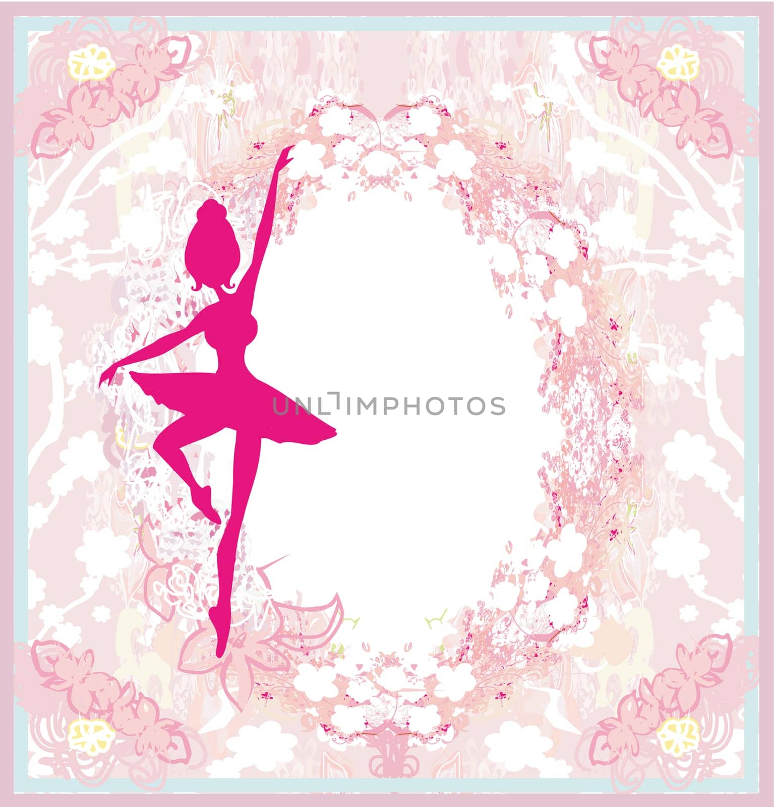 Beautiful ballerina - vintage floral frame