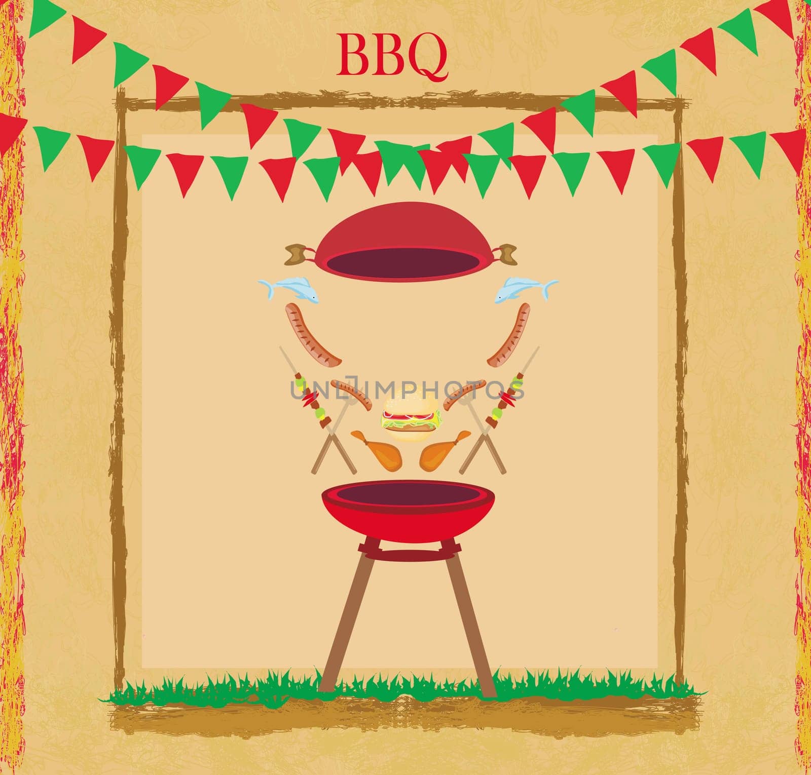 BBQ, barbecue vintage party flyer