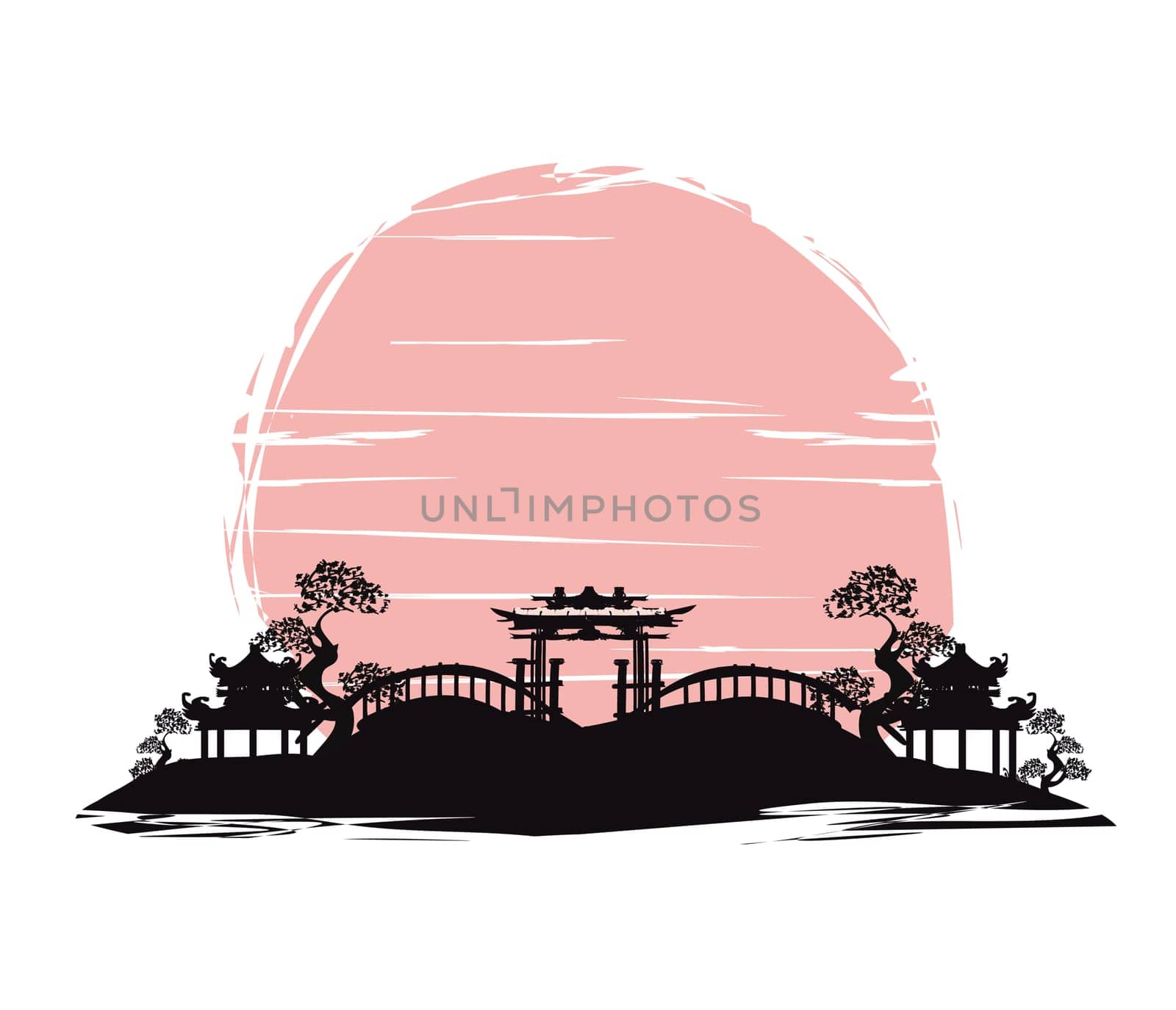 Abstract card with Japanese landscape