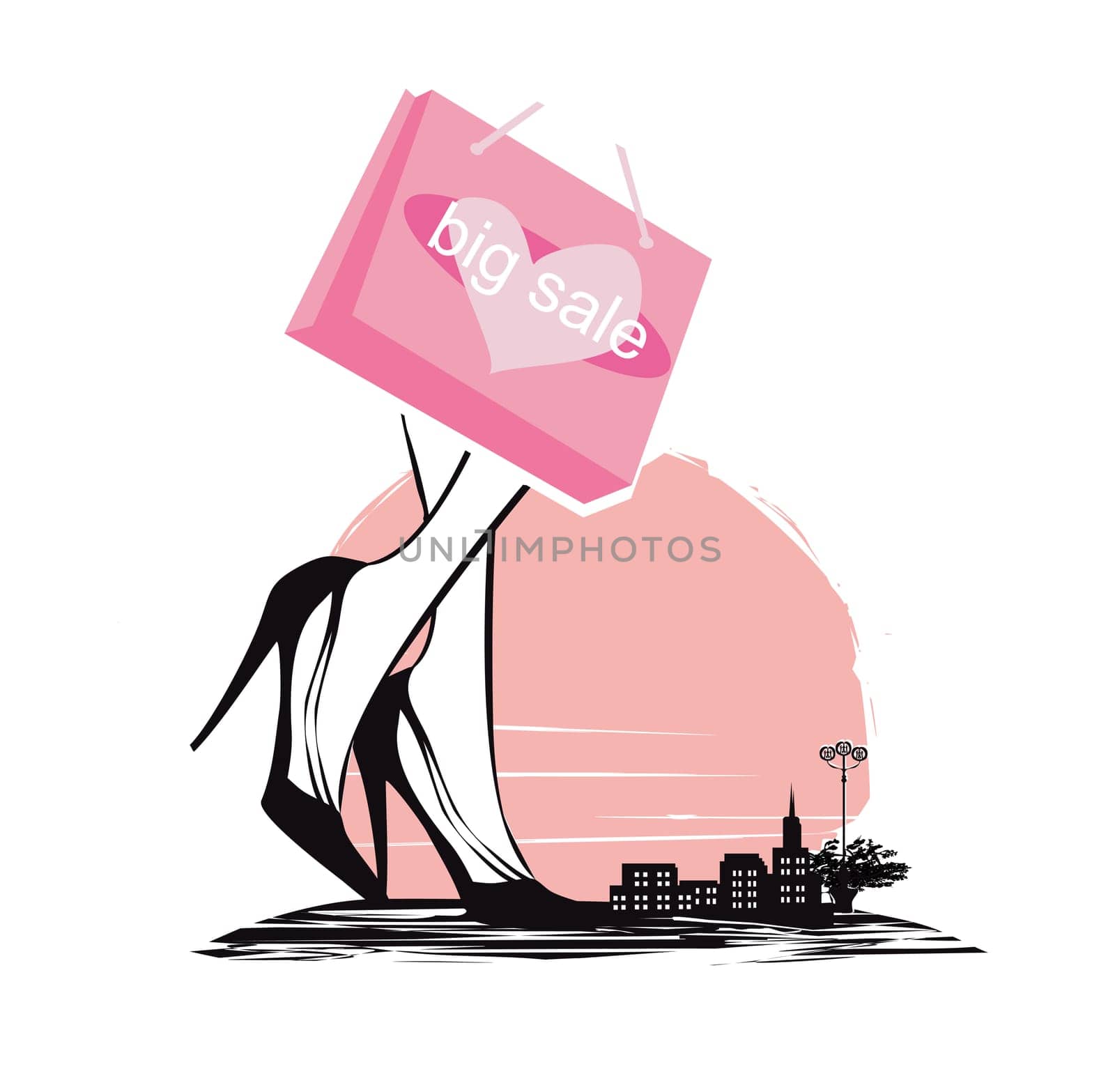 Shopping girl in the city - sale card