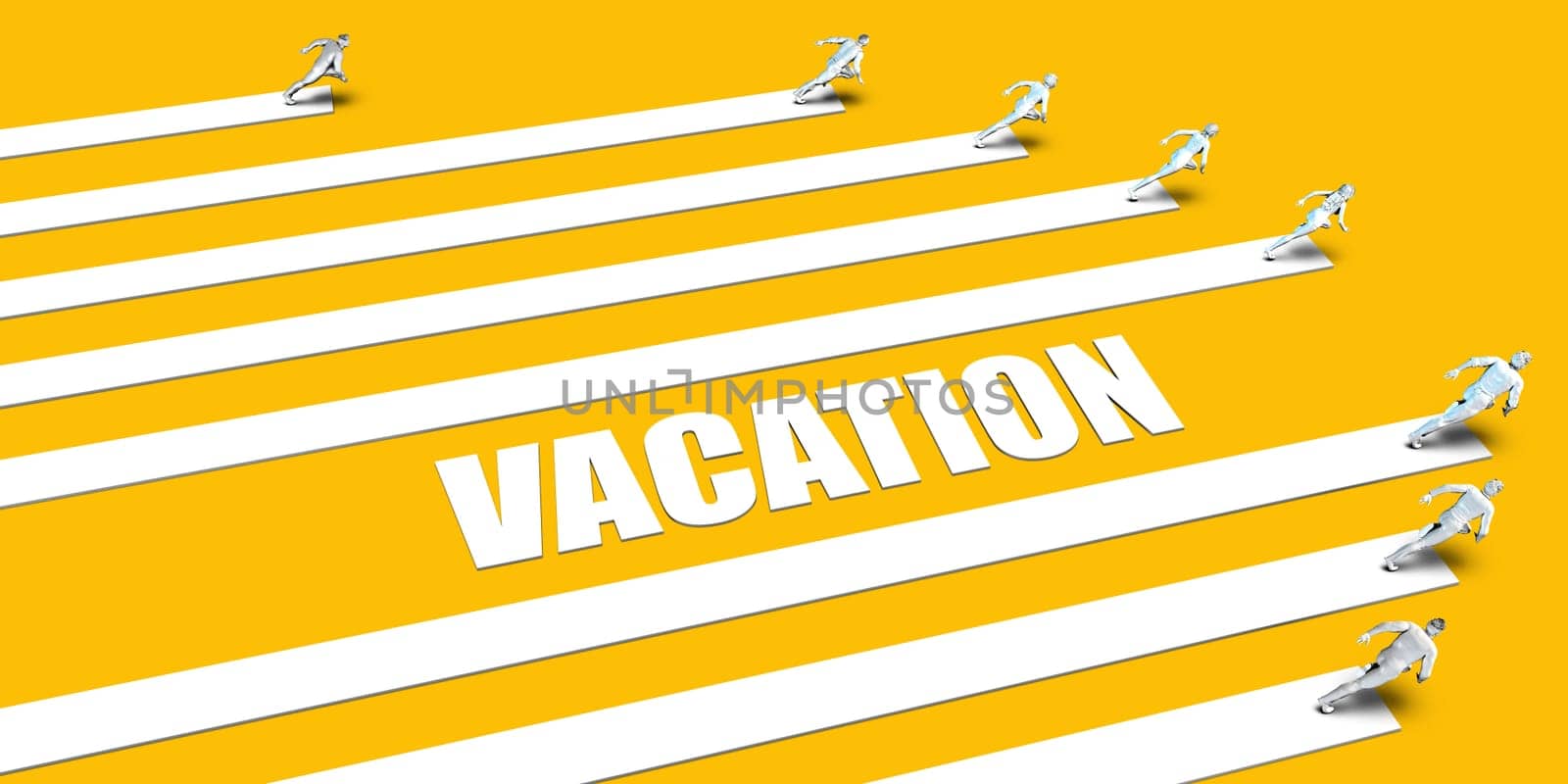 Vacation Concept with Business People Running on Yellow