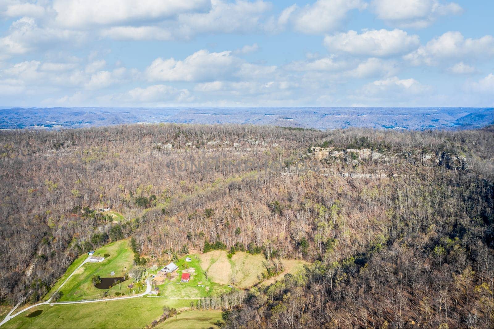Scenic aerial view of Central Kentucky countryside near Berea
