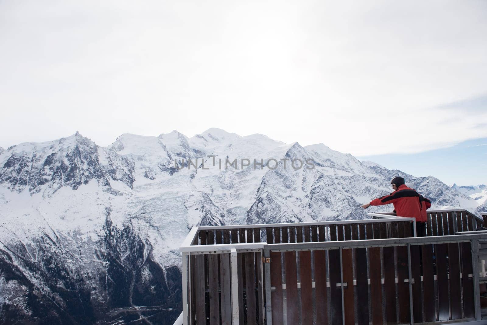 French alps mountain peaks covered with fresh snow. Winter landscape nature scene on beautiful sunny winter day.