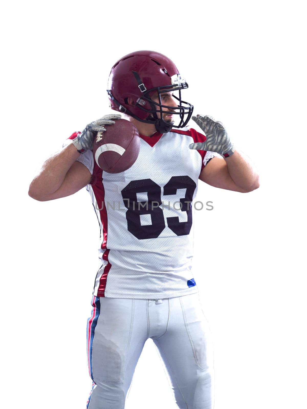 one quarterback american football player throwing ball isolated on white background
