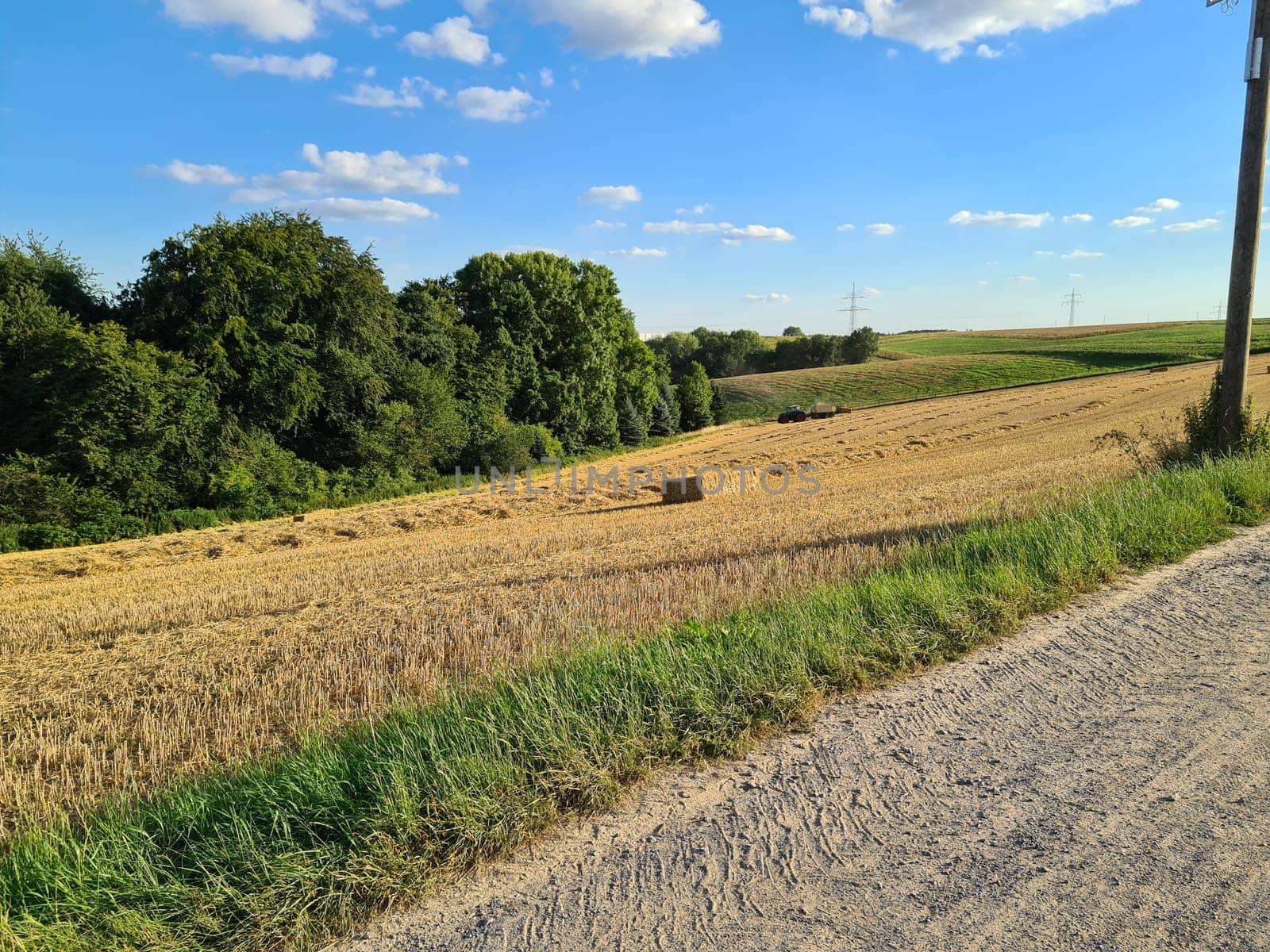 Agriculture. Tractor plowing field. Wheels covered in mud, field in the backround. Cultivated field. Agronomy, farming, husbandry concept.