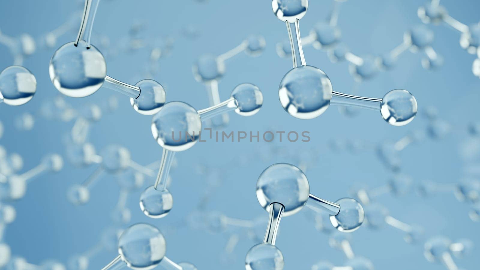 Water molecules. Science or medical background with molecules and atoms. 3d render.